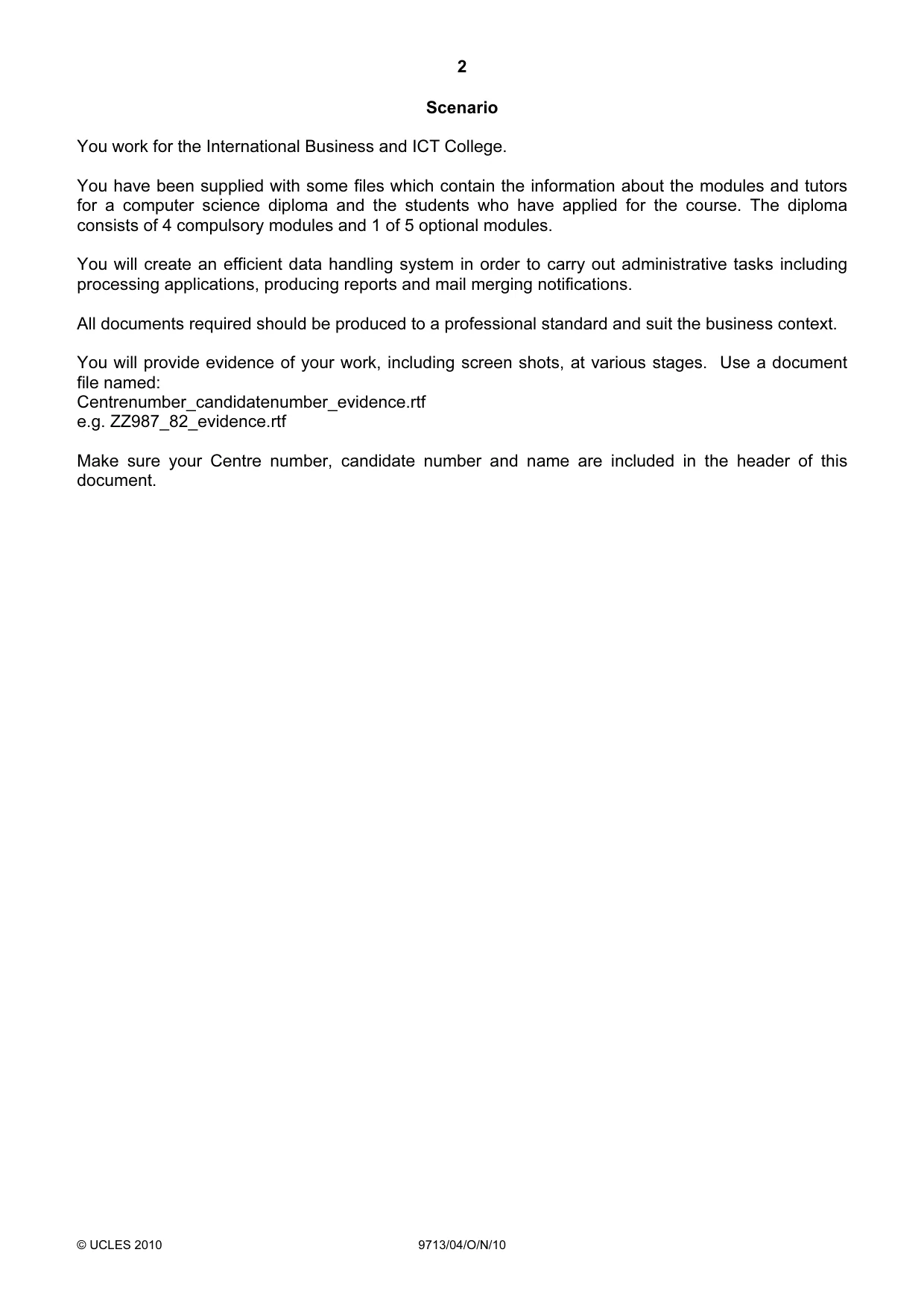 Cambridge A Level Applied Information and Communication Technology 9713 2010 Oct/Nov Paper 4 · Variant 1 question paper, page 2 of 8