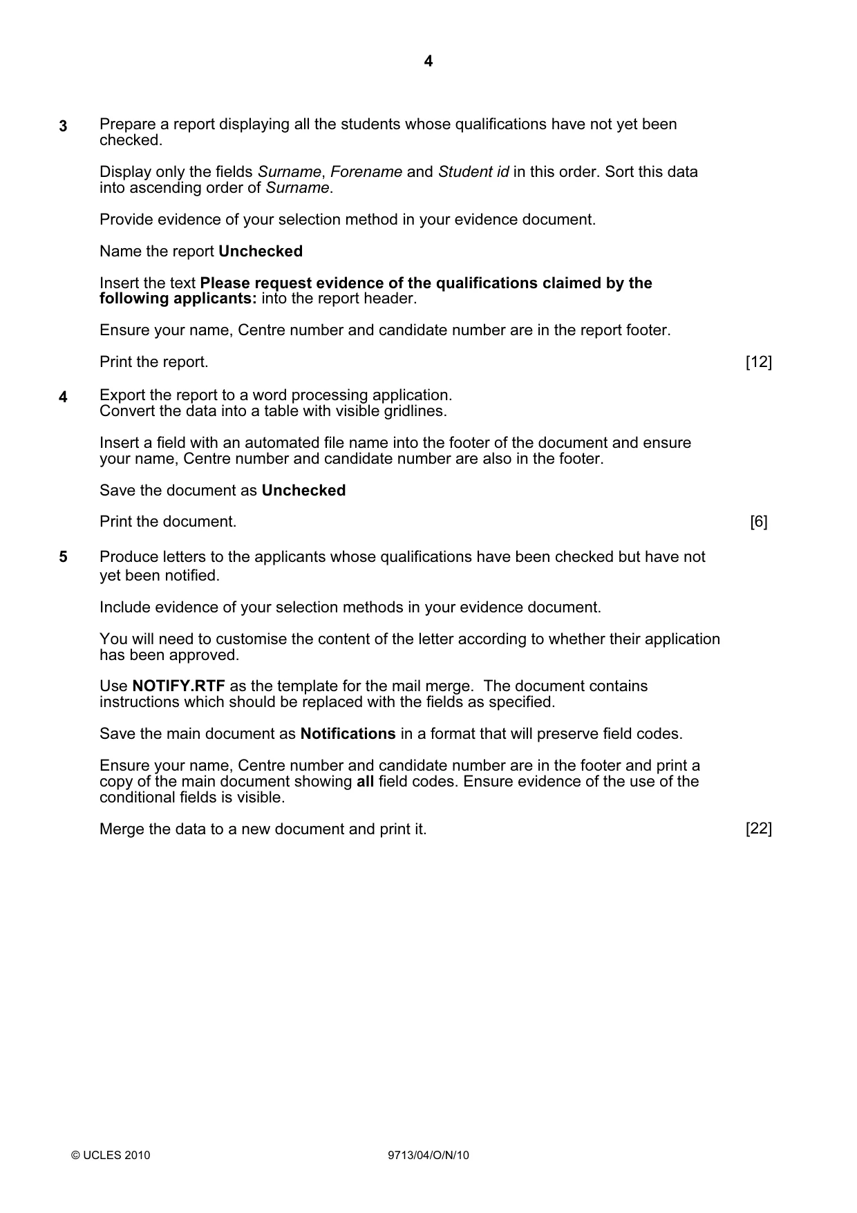 Cambridge A Level Applied Information and Communication Technology 9713 2010 Oct/Nov Paper 4 · Variant 1 question paper, page 4 of 8