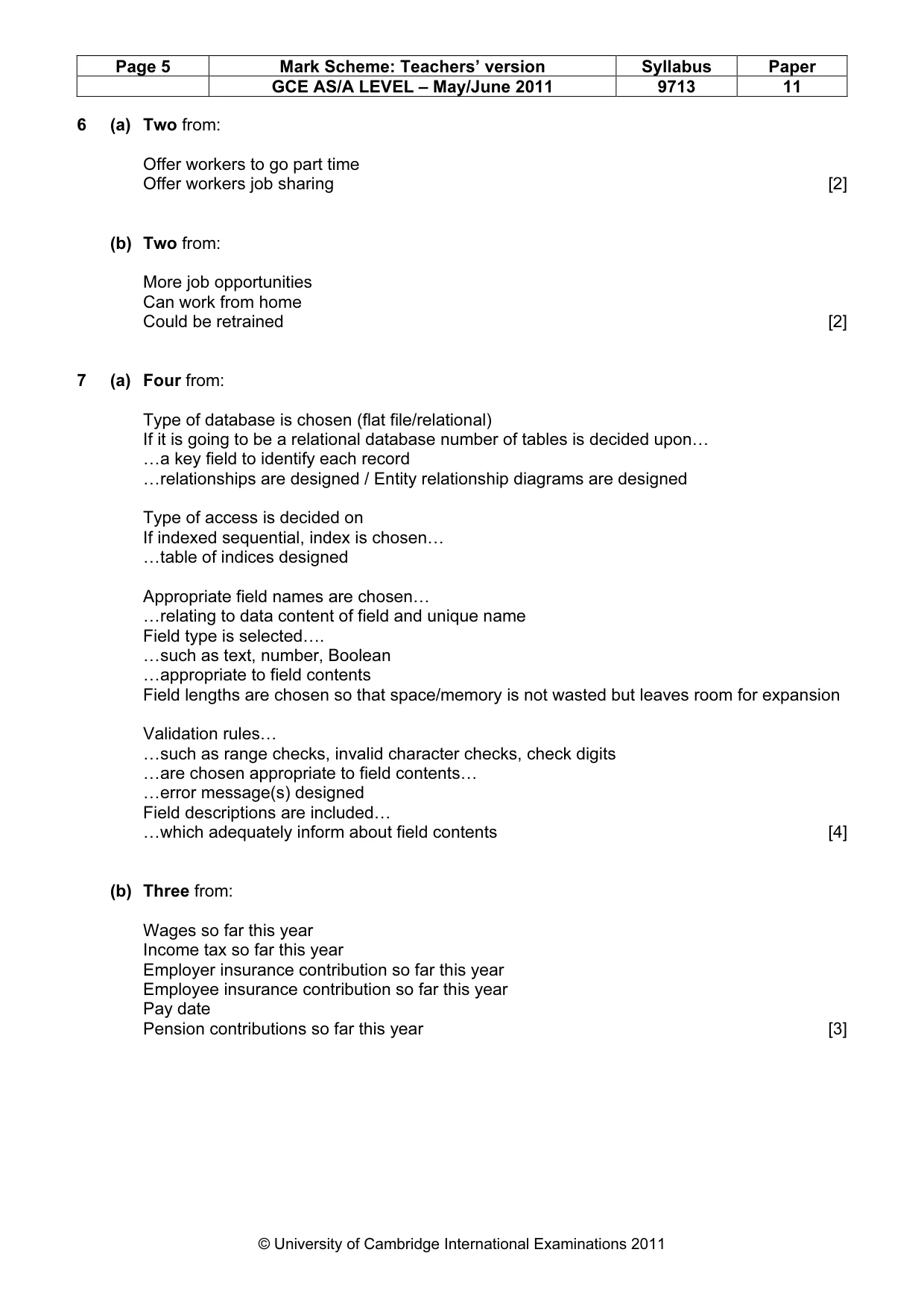 Mark scheme, page 5 of 7