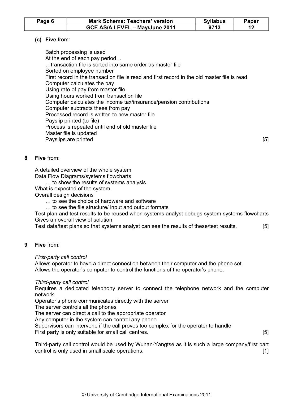 Mark scheme, page 6 of 7