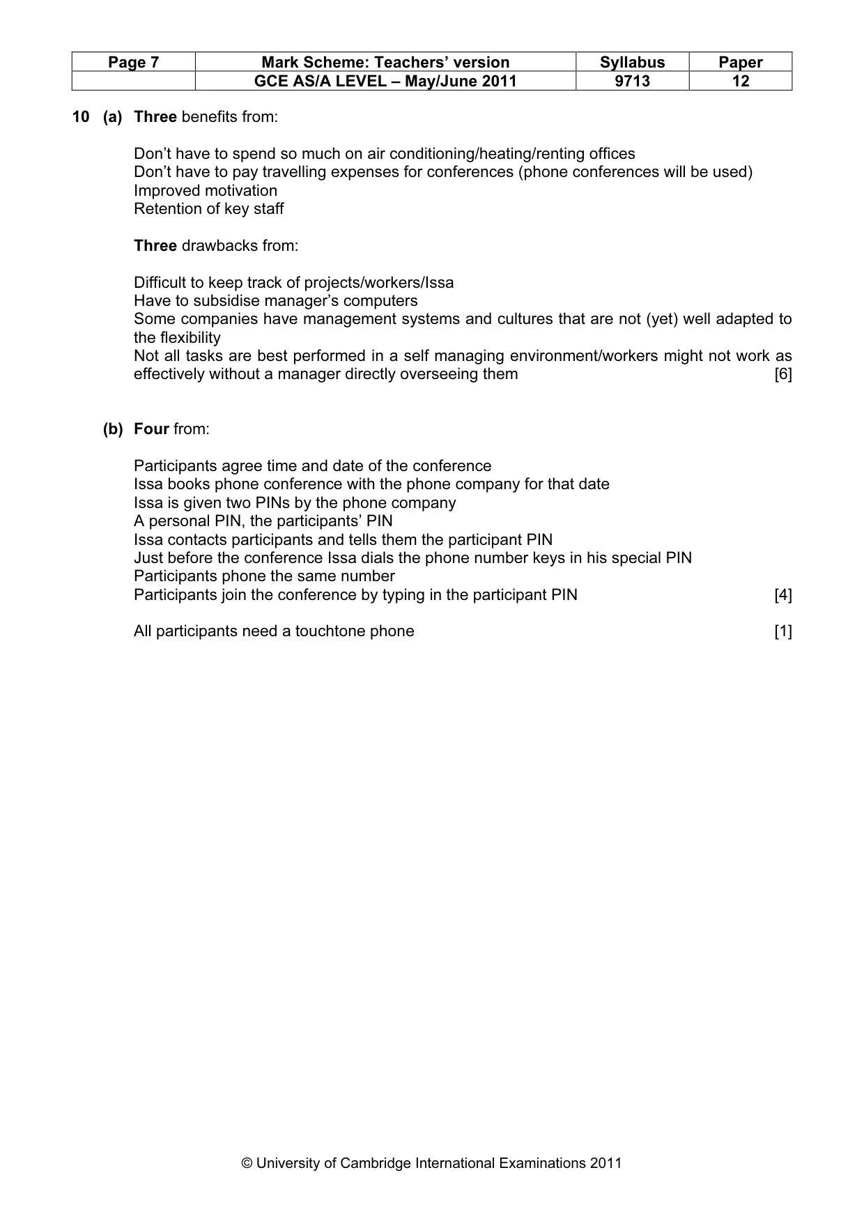 Mark scheme, page 7 of 7