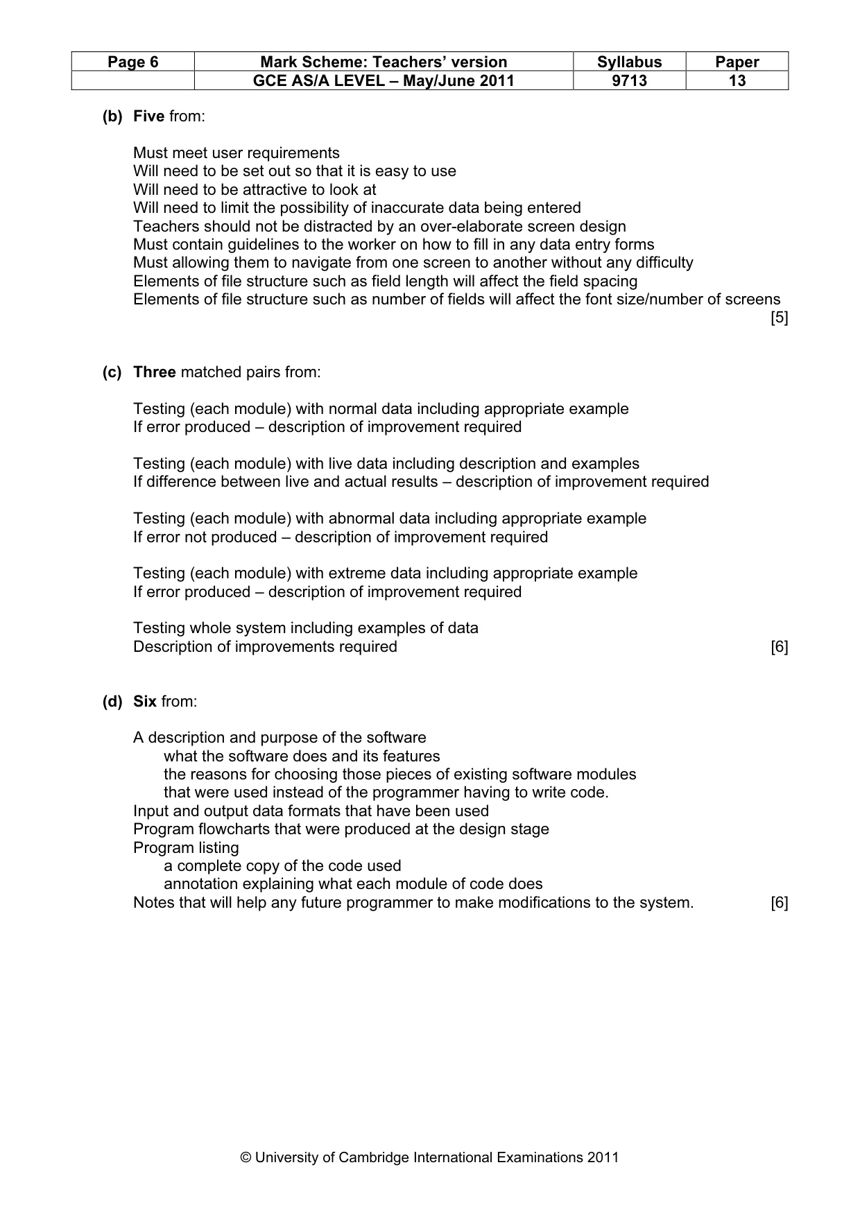 Mark scheme, page 6 of 6