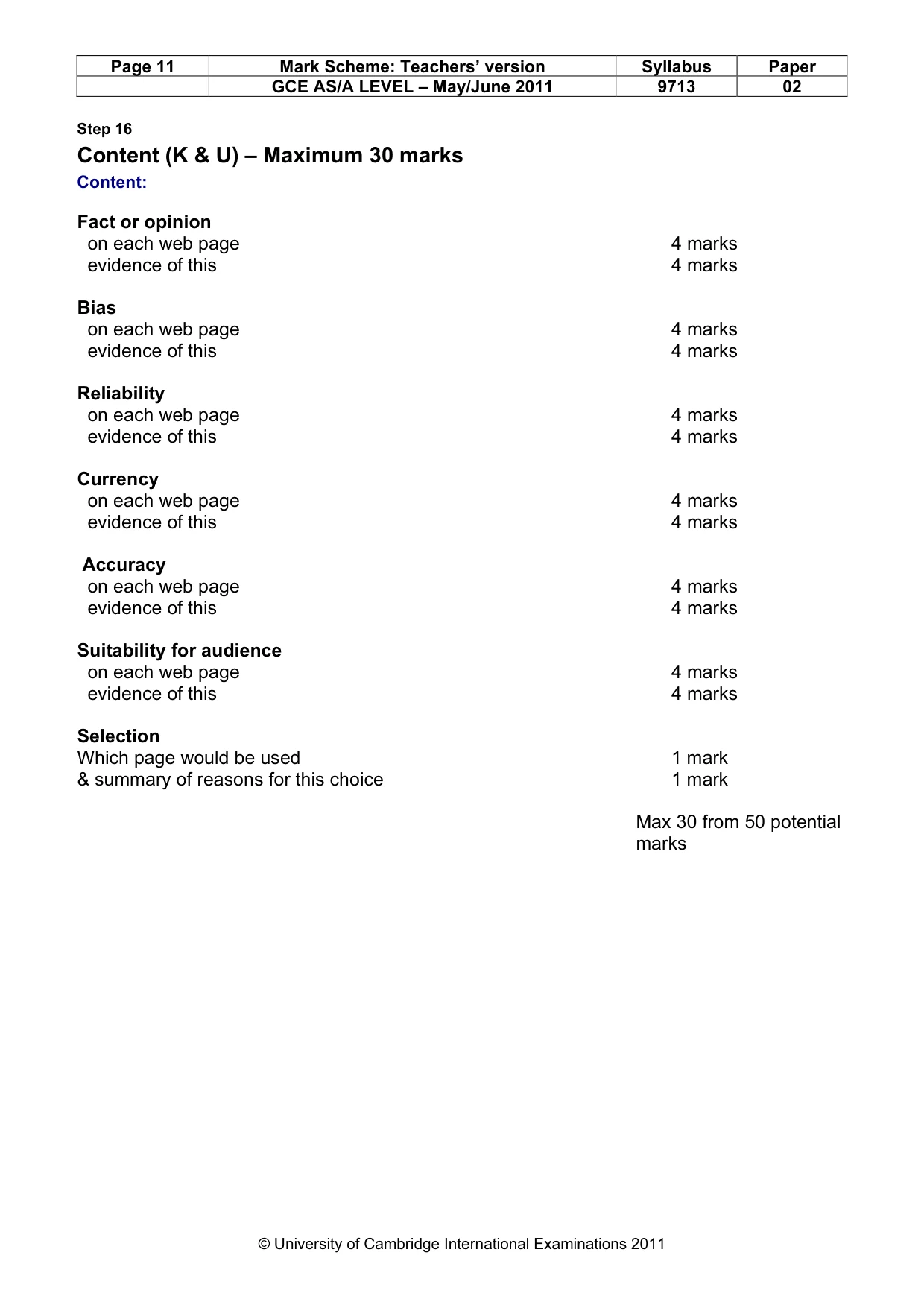 Mark scheme, page 11 of 12