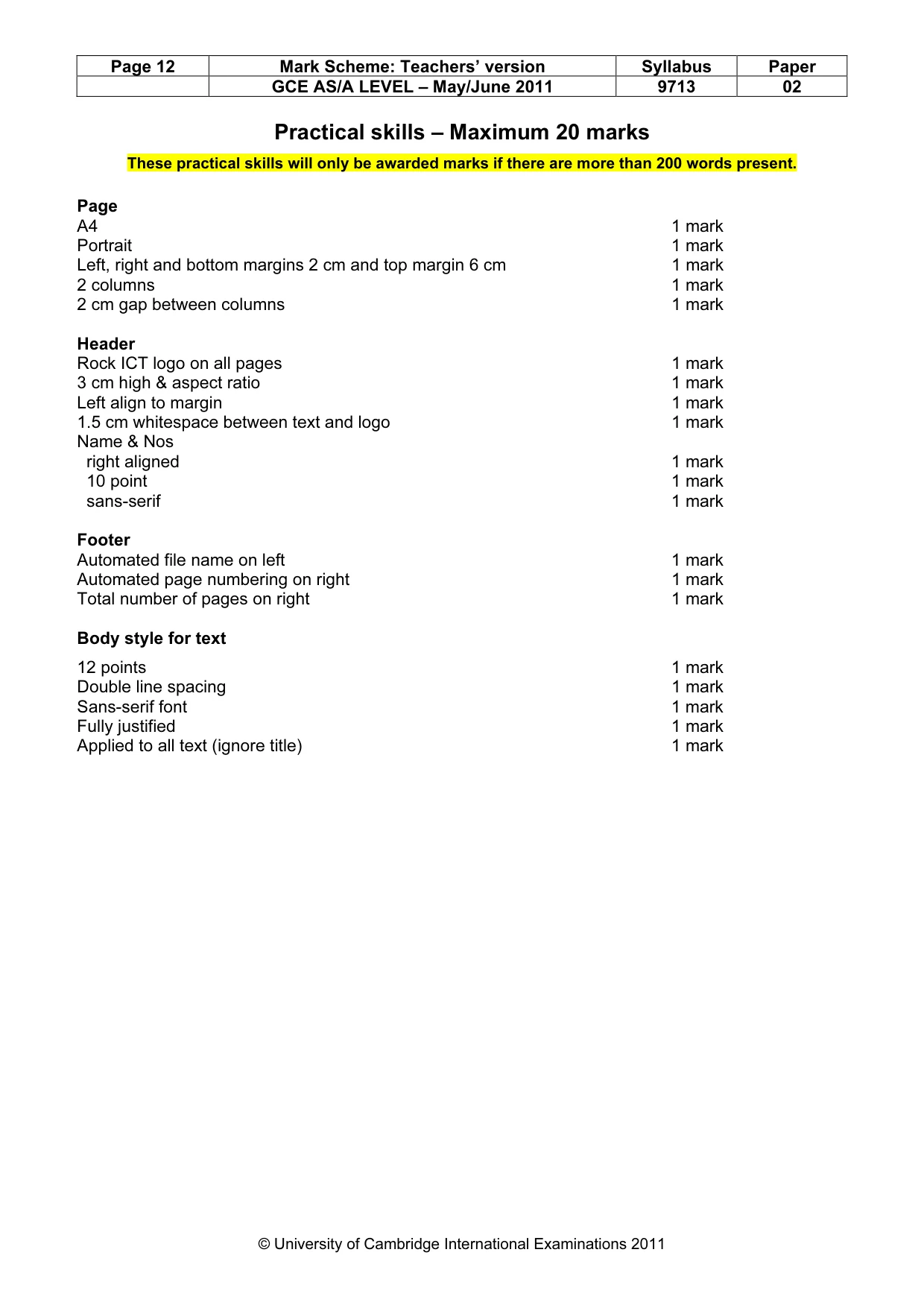 Mark scheme, page 12 of 12