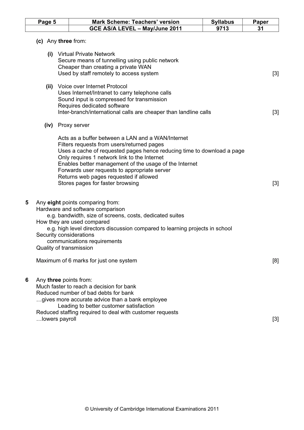 Mark scheme, page 5 of 7
