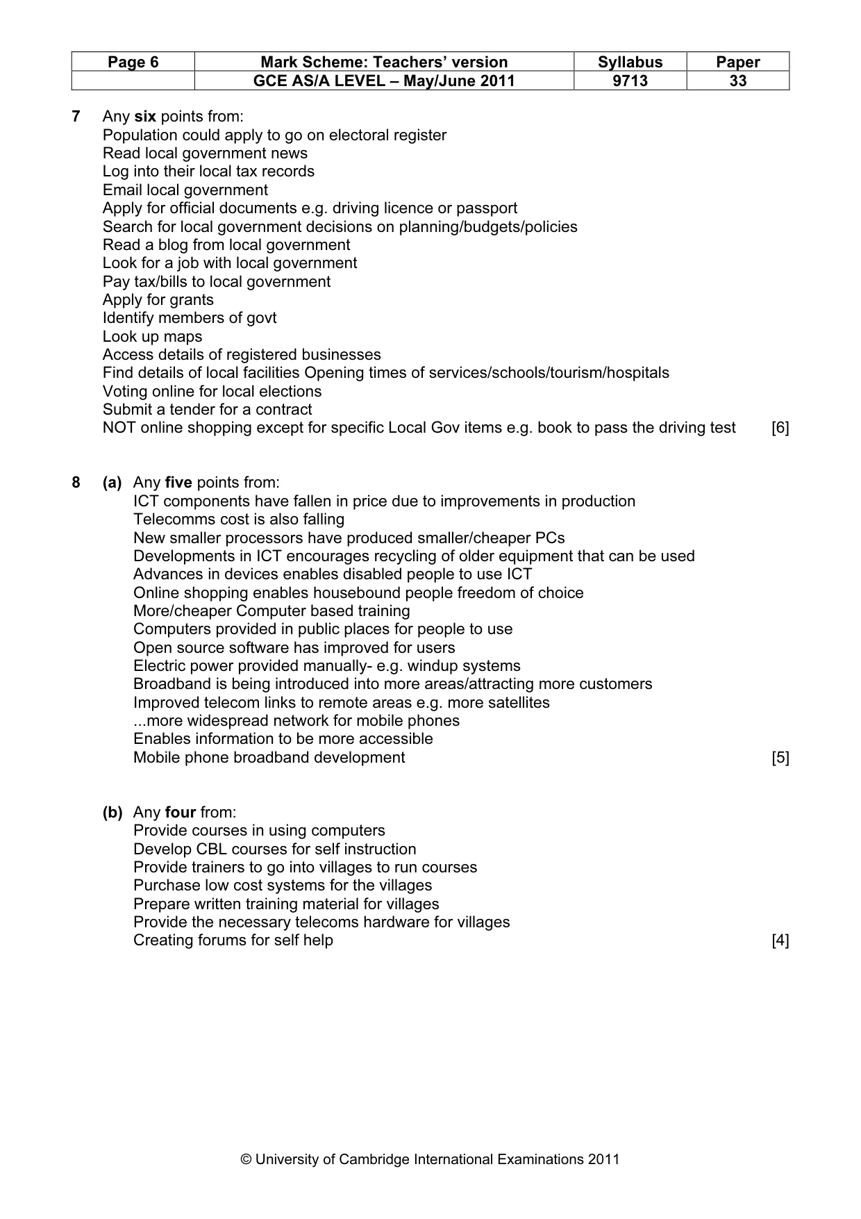 Mark scheme, page 6 of 7