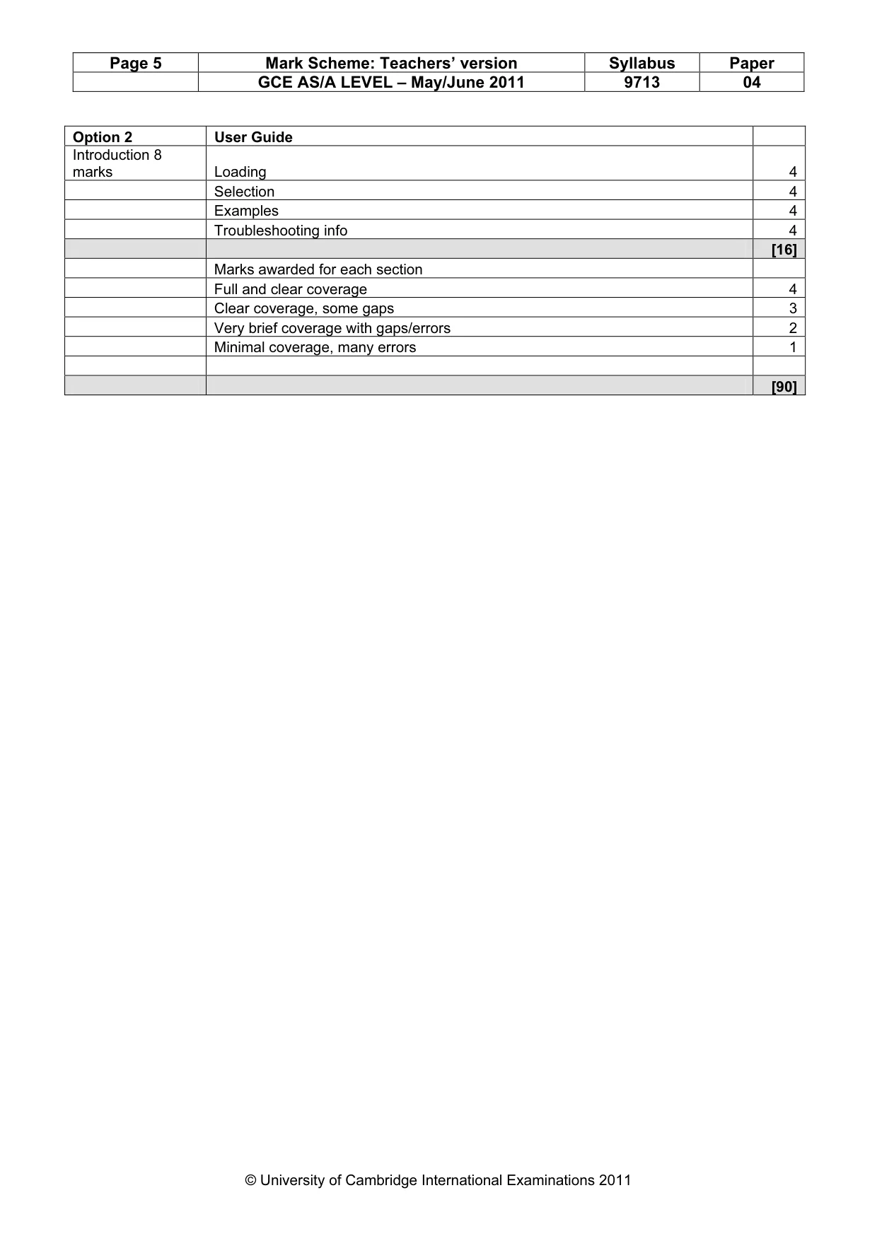 Mark scheme, page 5 of 5