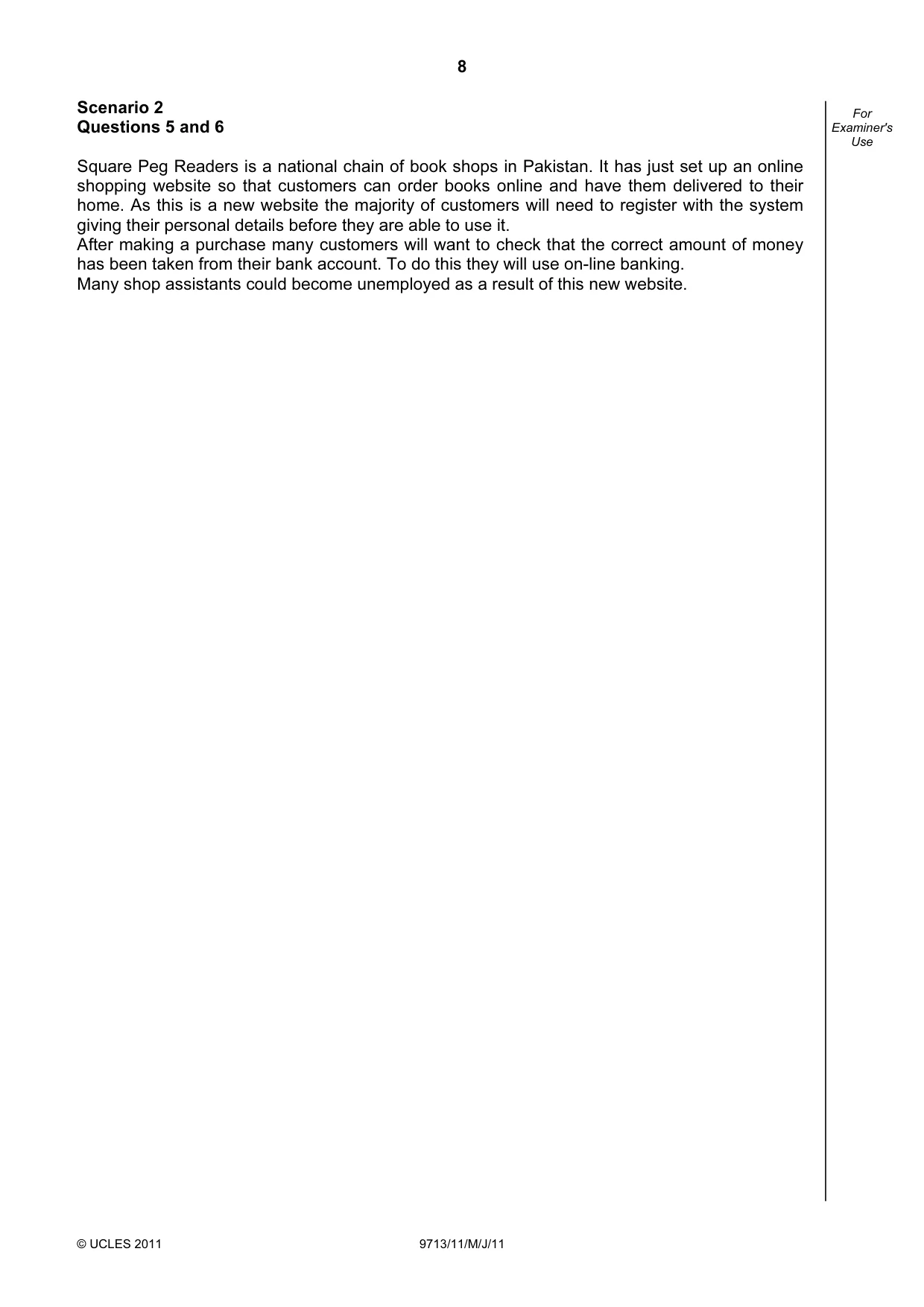 Cambridge A Level Applied Information and Communication Technology 9713 2011 May/June Paper 1 · Variant 1 question paper, page 8 of 20