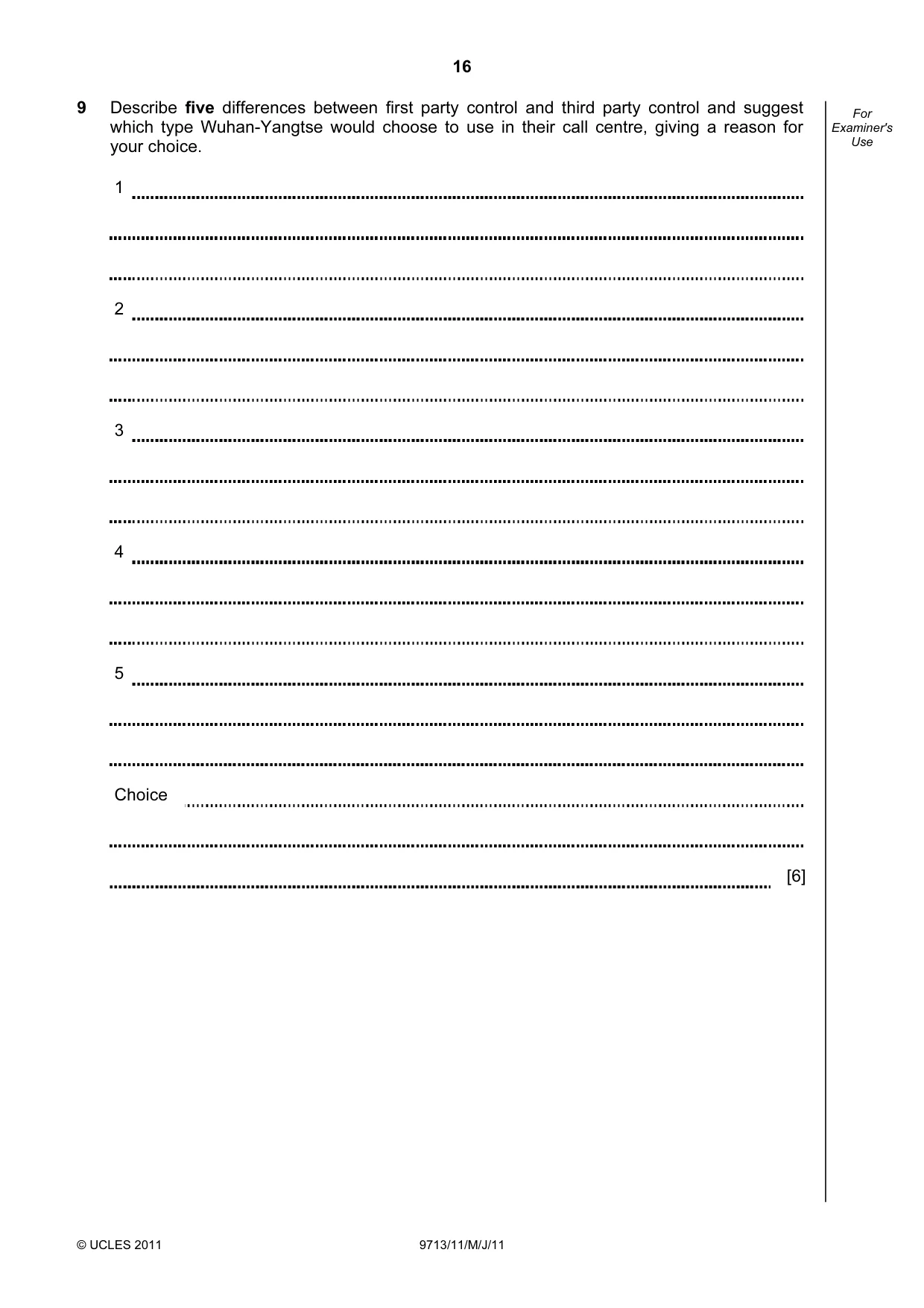 Cambridge A Level Applied Information and Communication Technology 9713 2011 May/June Paper 1 · Variant 1 question paper, page 16 of 20