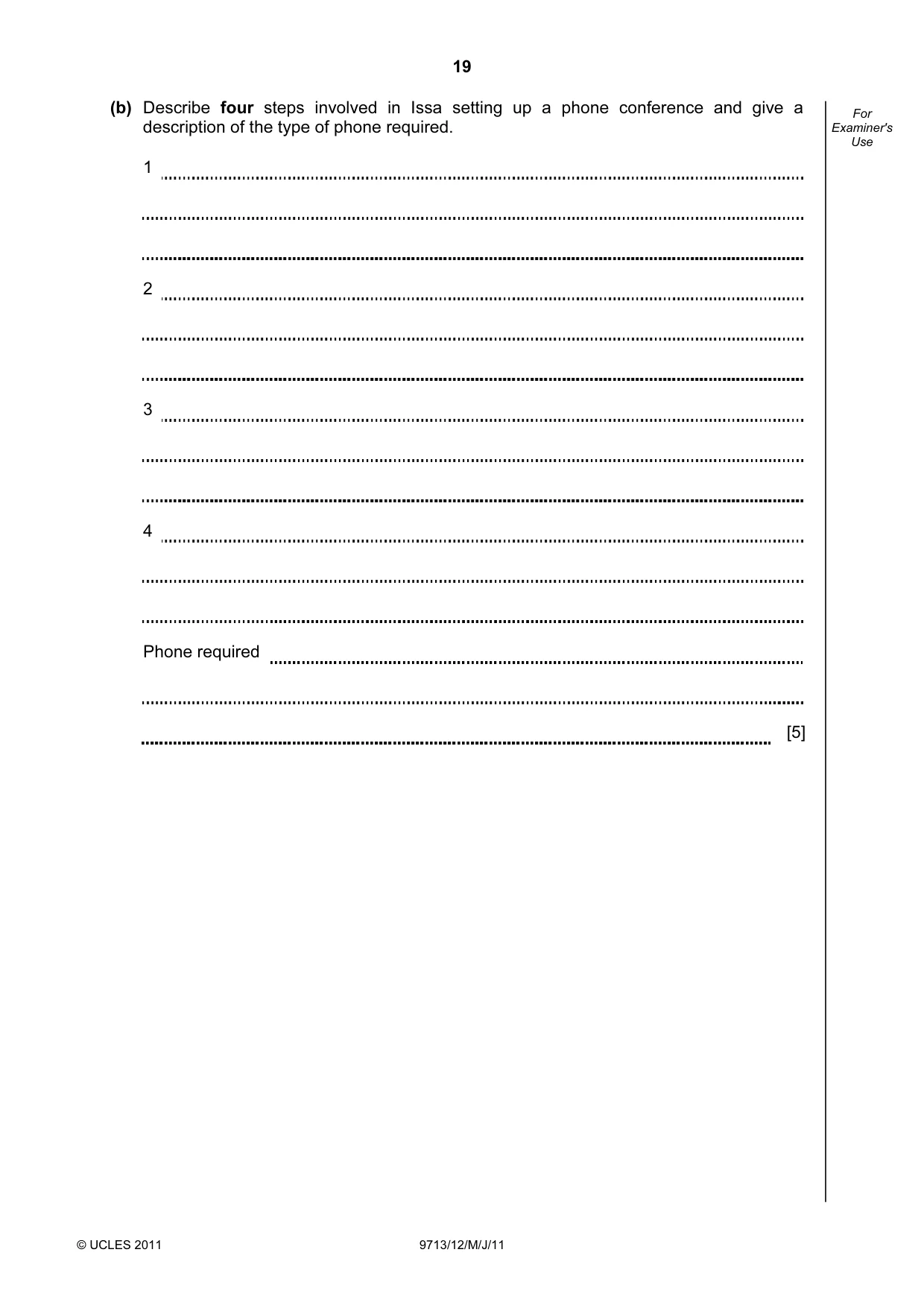 Cambridge A Level Applied Information and Communication Technology 9713 2011 May/June Paper 1 · Variant 2 question paper, page 19 of 20