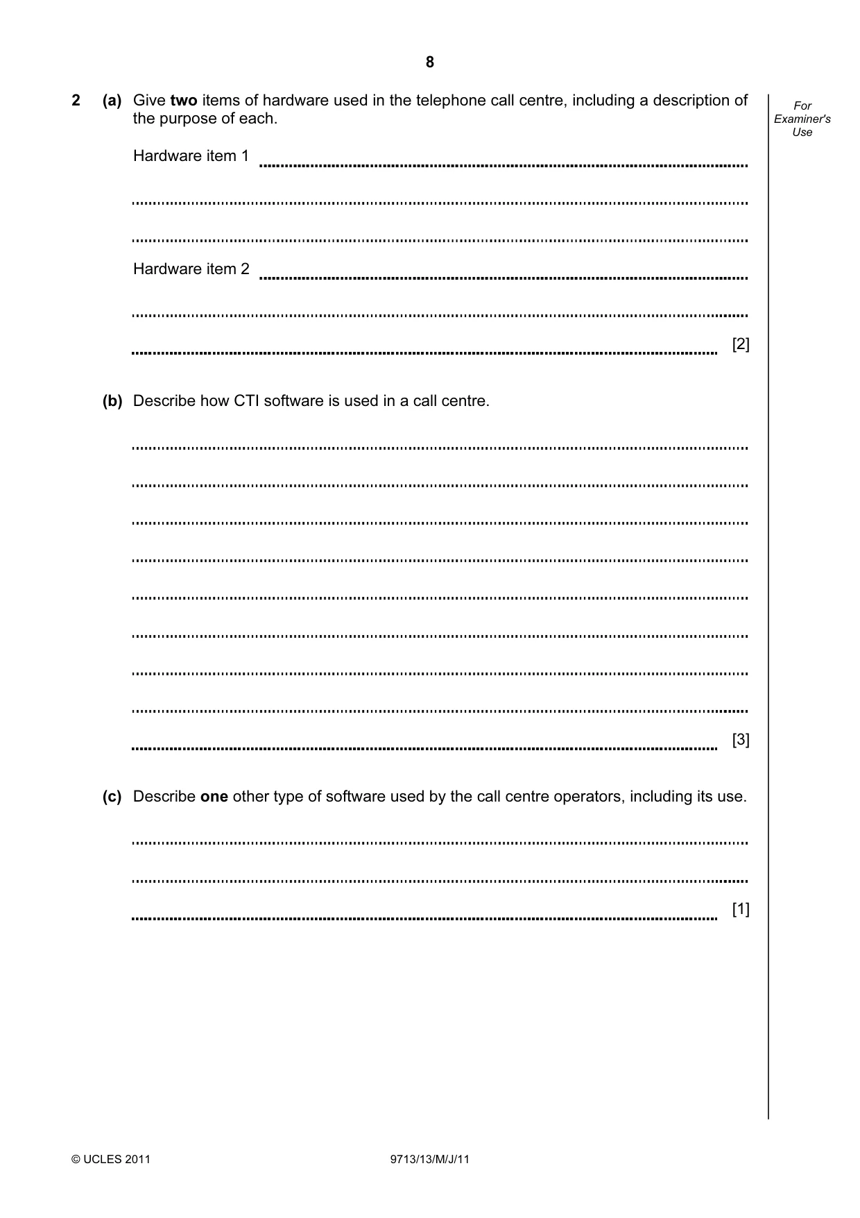 Cambridge A Level Applied Information and Communication Technology 9713 2011 May/June Paper 1 · Variant 3 question paper, page 8 of 20
