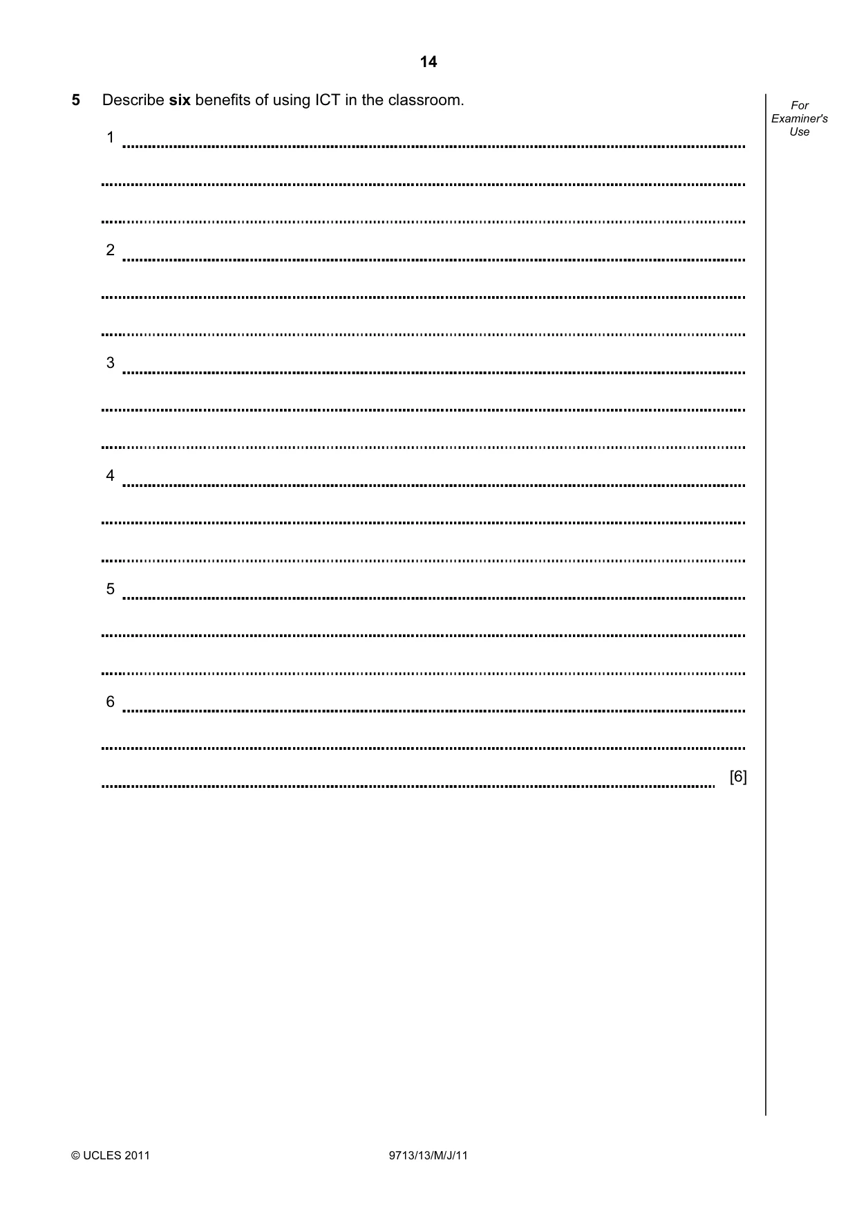 Cambridge A Level Applied Information and Communication Technology 9713 2011 May/June Paper 1 · Variant 3 question paper, page 14 of 20