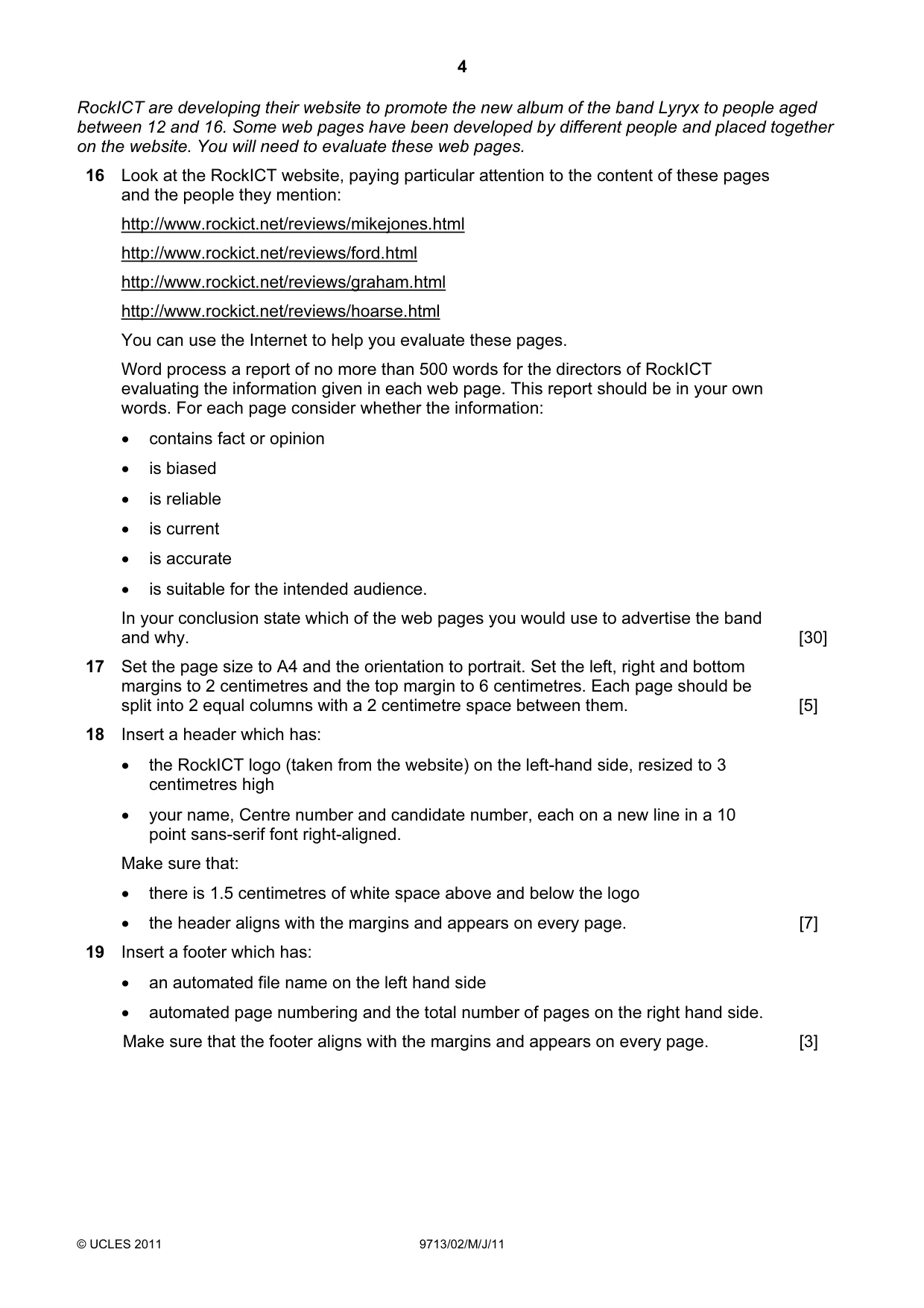 Cambridge A Level Applied Information and Communication Technology 9713 2011 May/June Paper 2 · Variant 1 question paper, page 4 of 8