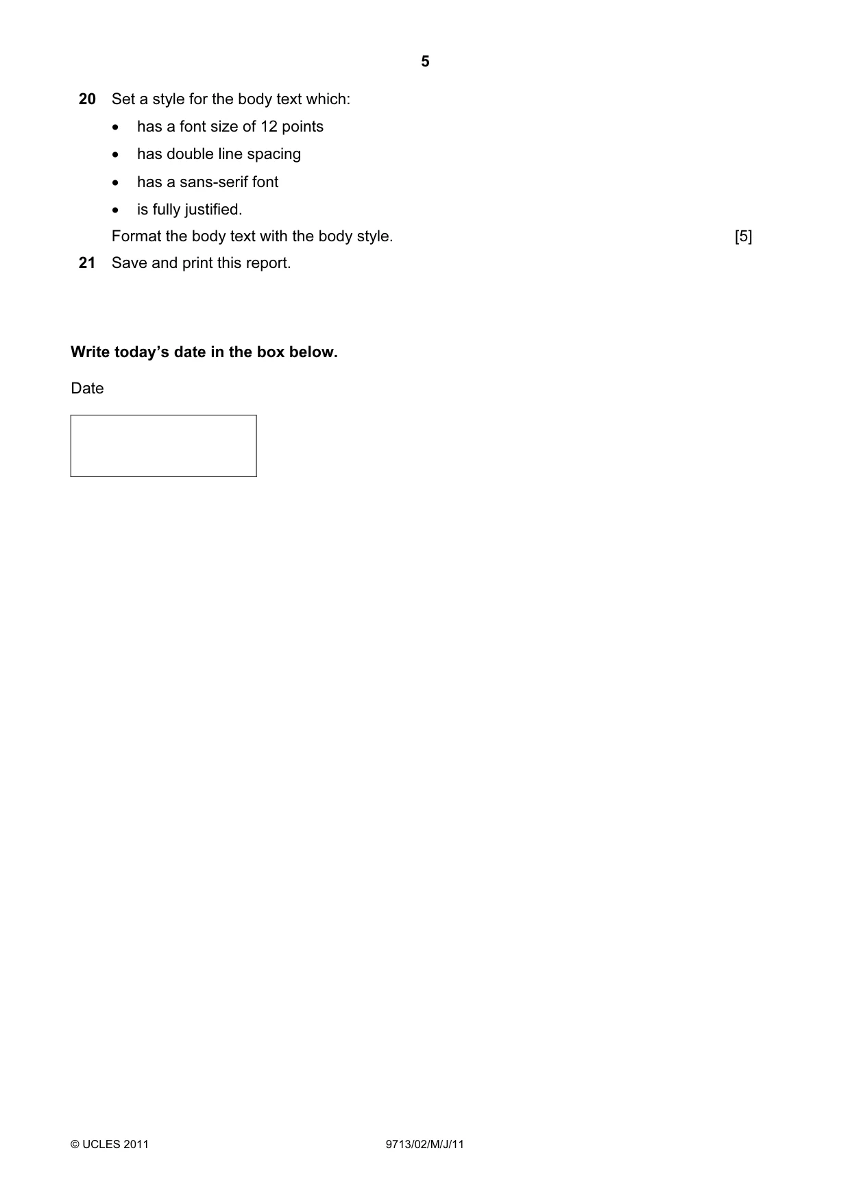 Cambridge A Level Applied Information and Communication Technology 9713 2011 May/June Paper 2 · Variant 1 question paper, page 5 of 8