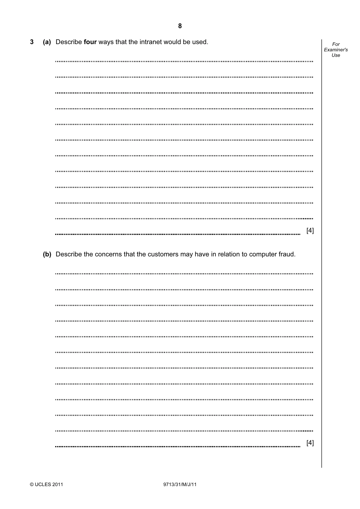 Cambridge A Level Applied Information and Communication Technology 9713 2011 May/June Paper 3 · Variant 1 question paper, page 8 of 20