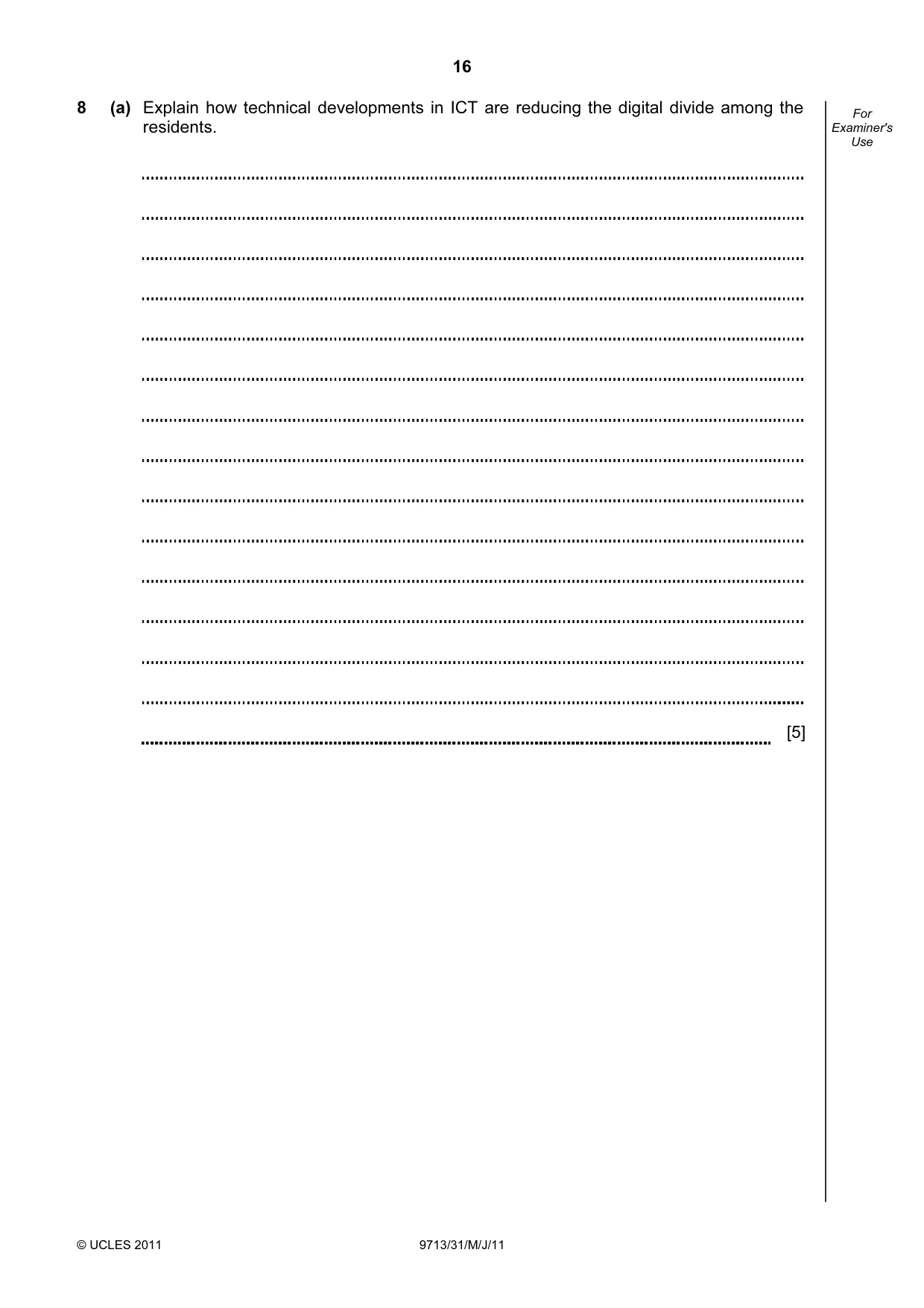 Cambridge A Level Applied Information and Communication Technology 9713 2011 May/June Paper 3 · Variant 1 question paper, page 16 of 20