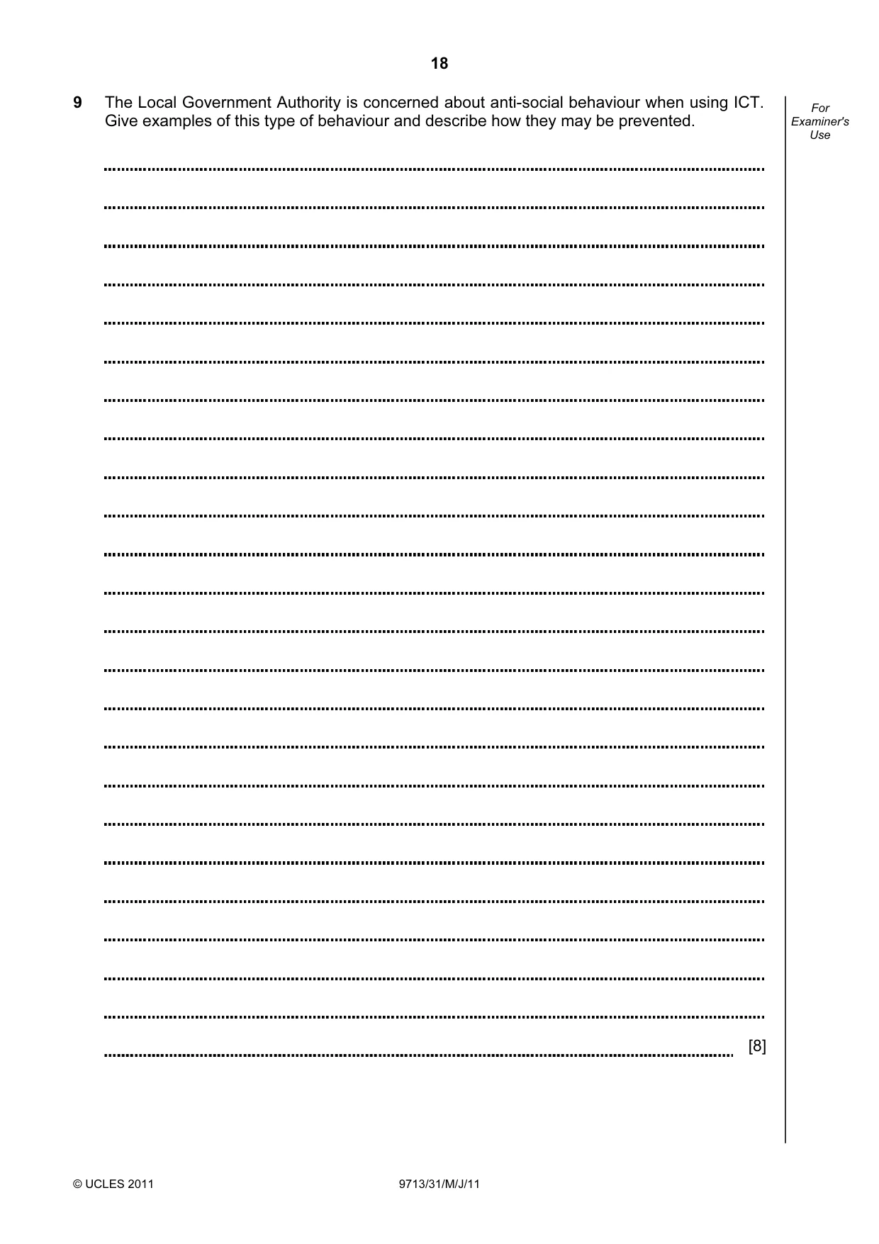 Cambridge A Level Applied Information and Communication Technology 9713 2011 May/June Paper 3 · Variant 1 question paper, page 18 of 20