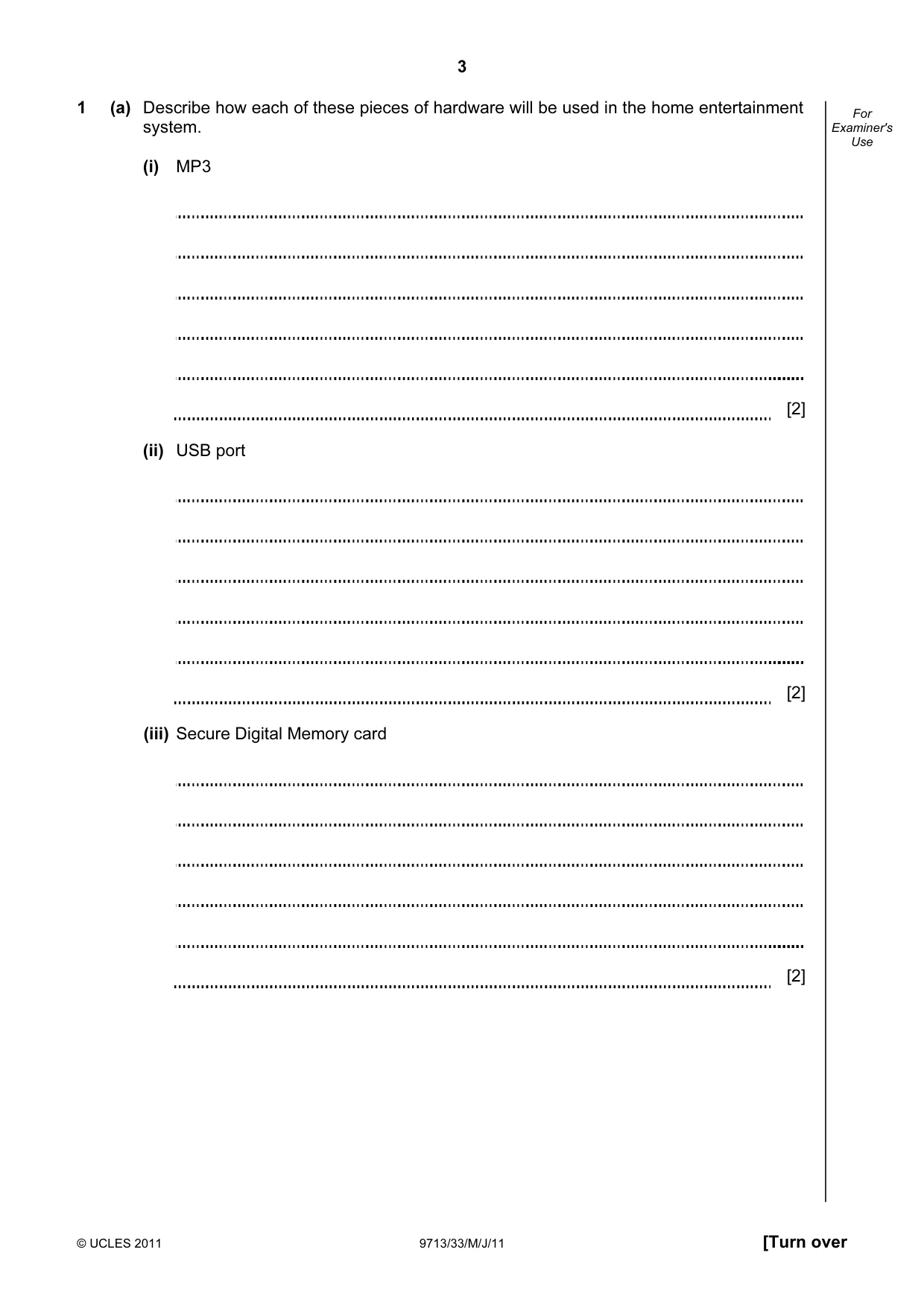 Cambridge A Level Applied Information and Communication Technology 9713 2011 May/June Paper 3 · Variant 3 question paper, page 3 of 20