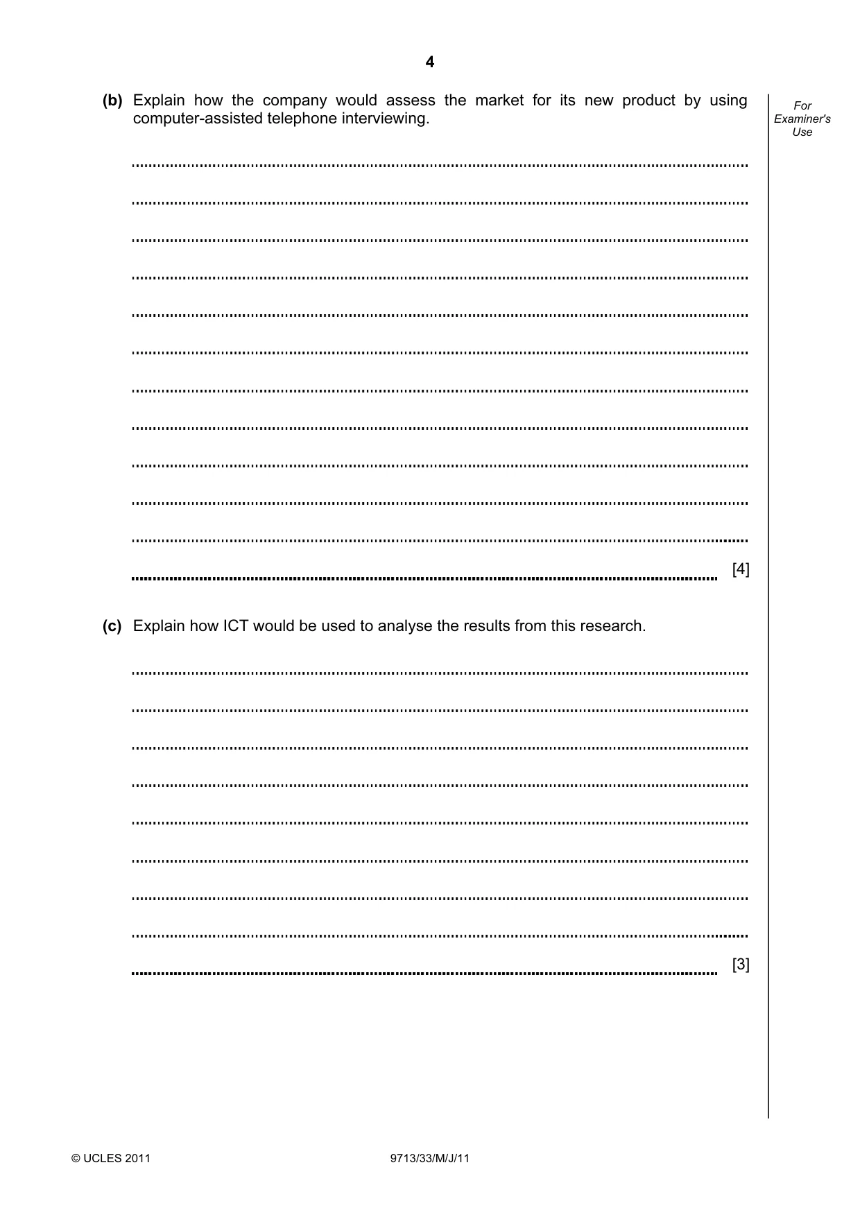 Cambridge A Level Applied Information and Communication Technology 9713 2011 May/June Paper 3 · Variant 3 question paper, page 4 of 20