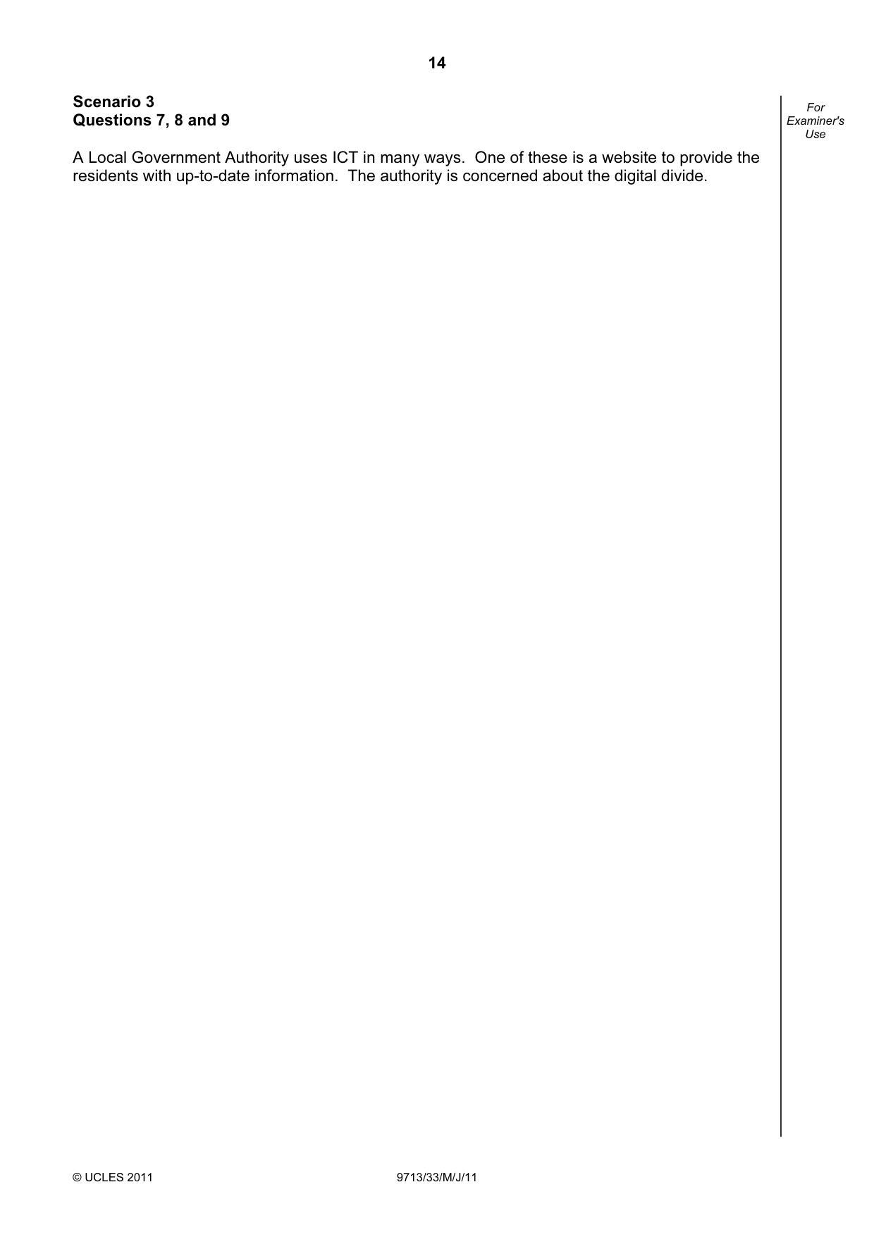 Cambridge A Level Applied Information and Communication Technology 9713 2011 May/June Paper 3 · Variant 3 question paper, page 14 of 20