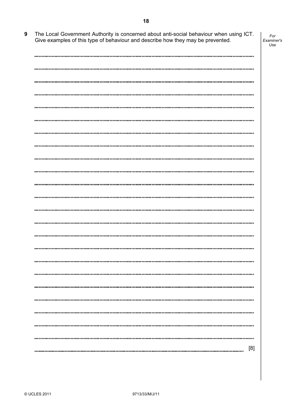 Cambridge A Level Applied Information and Communication Technology 9713 2011 May/June Paper 3 · Variant 3 question paper, page 18 of 20