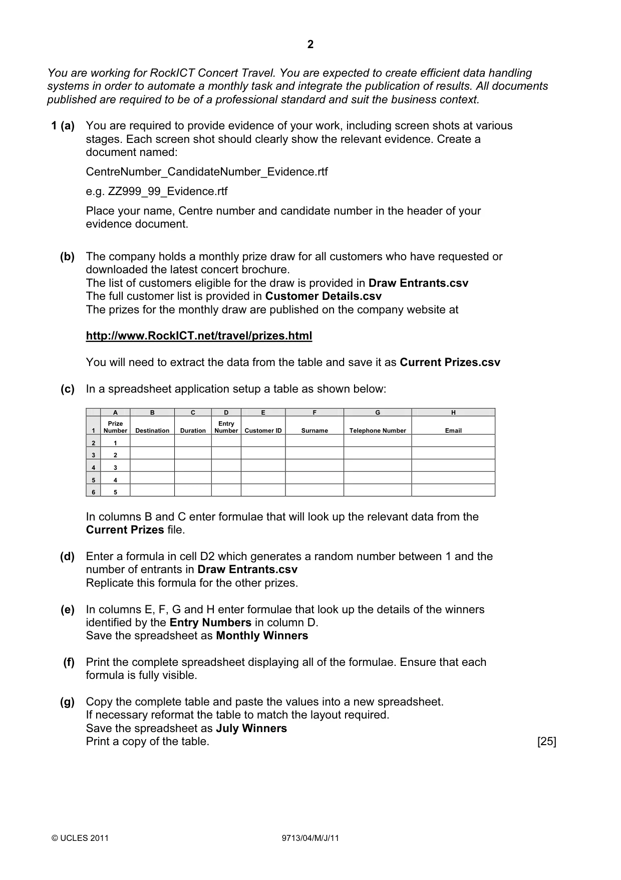 Cambridge A Level Applied Information and Communication Technology 9713 2011 May/June Paper 4 · Variant 1 question paper, page 2 of 4