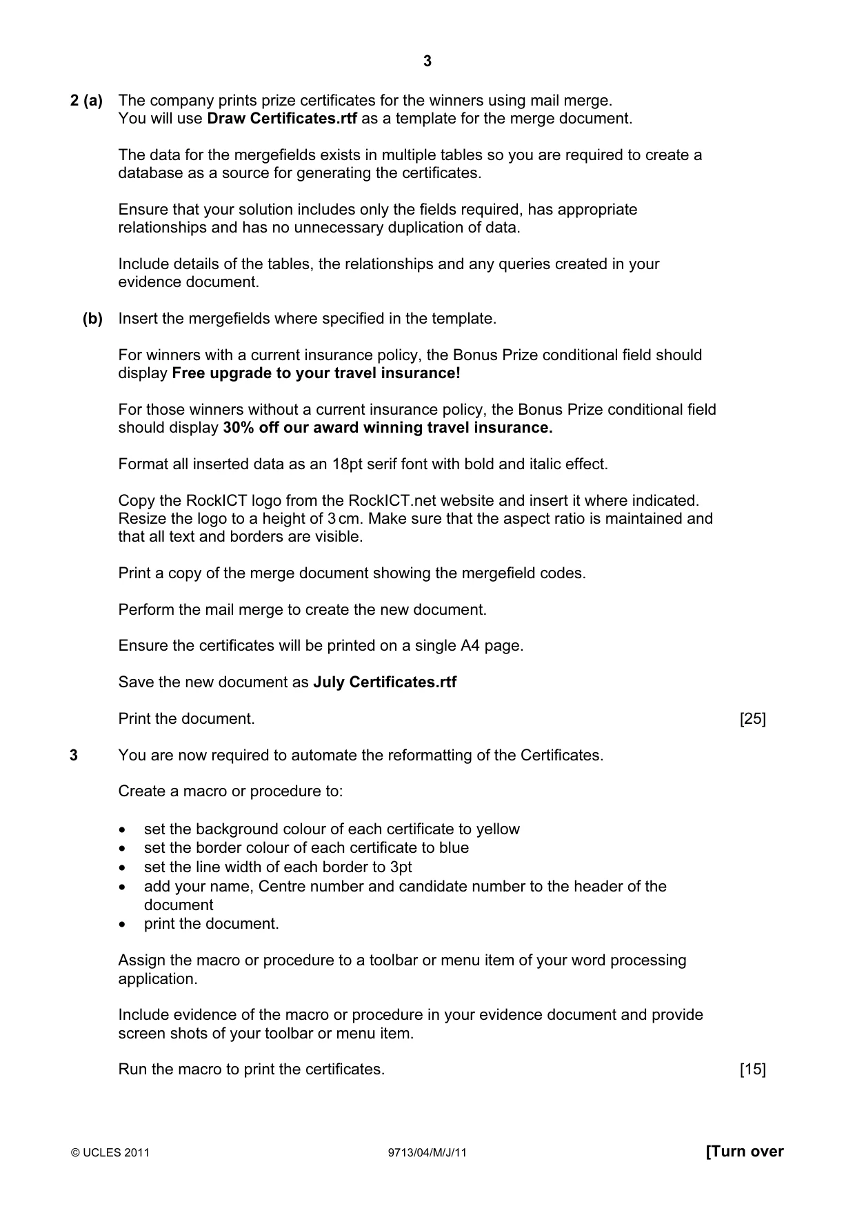 Cambridge A Level Applied Information and Communication Technology 9713 2011 May/June Paper 4 · Variant 1 question paper, page 3 of 4