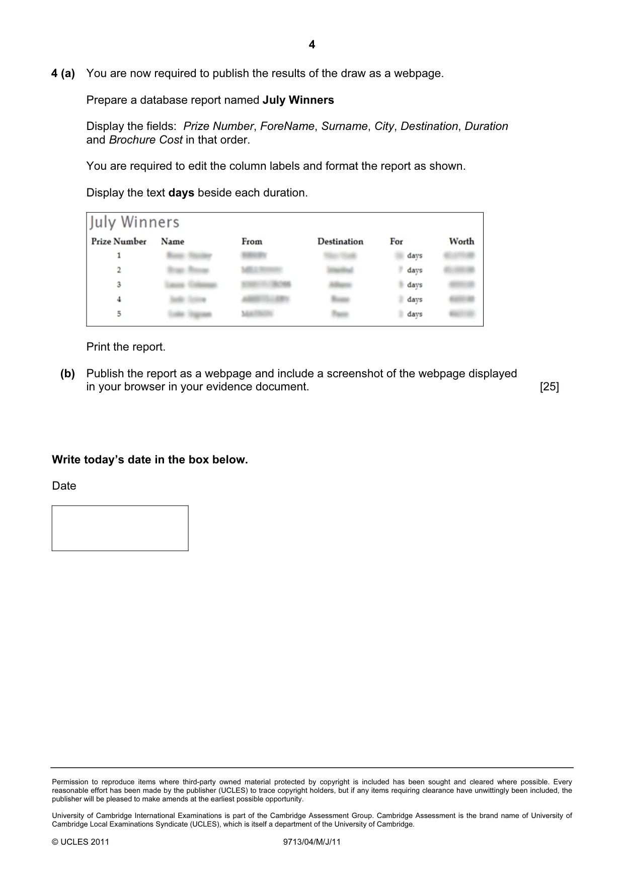 Cambridge A Level Applied Information and Communication Technology 9713 2011 May/June Paper 4 · Variant 1 question paper, page 4 of 4