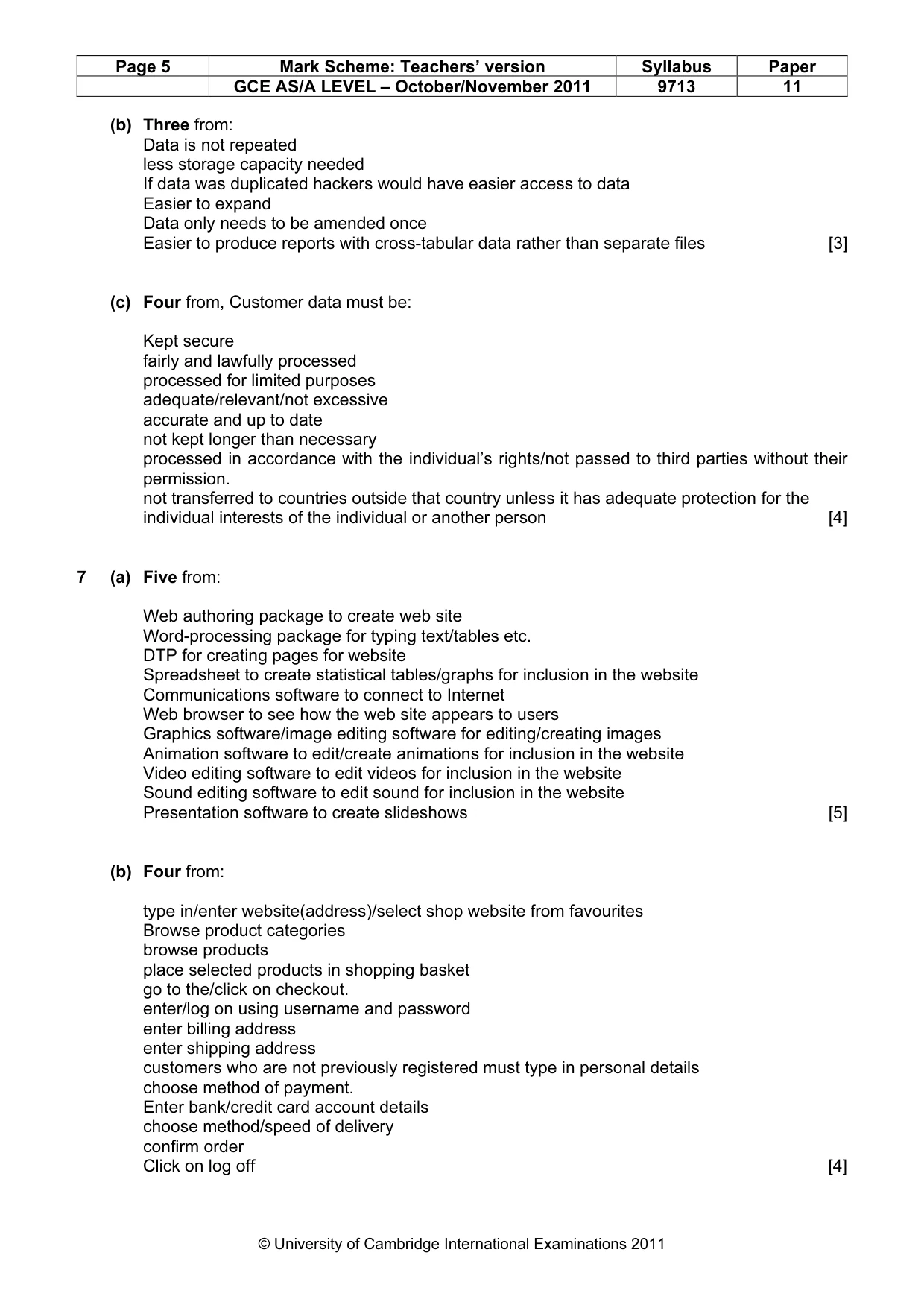 Mark scheme, page 5 of 7