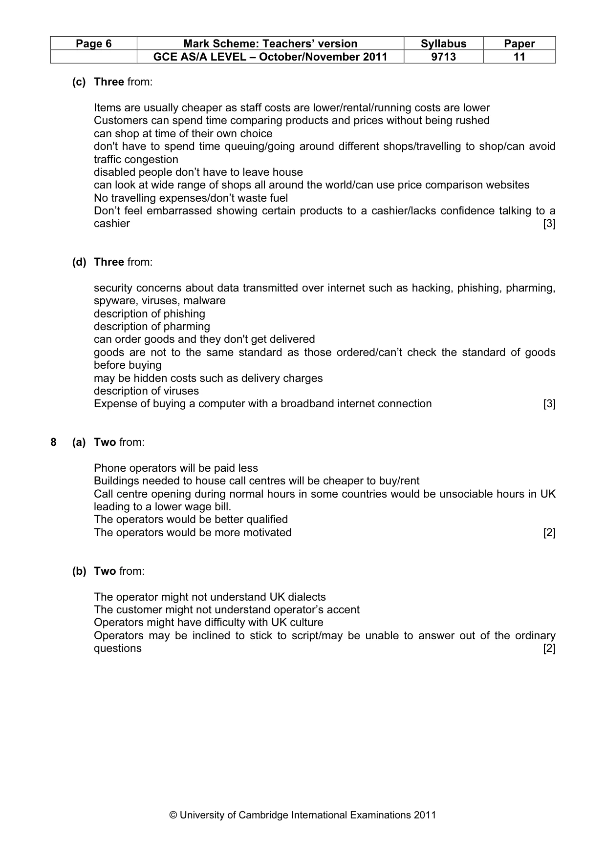 Mark scheme, page 6 of 7