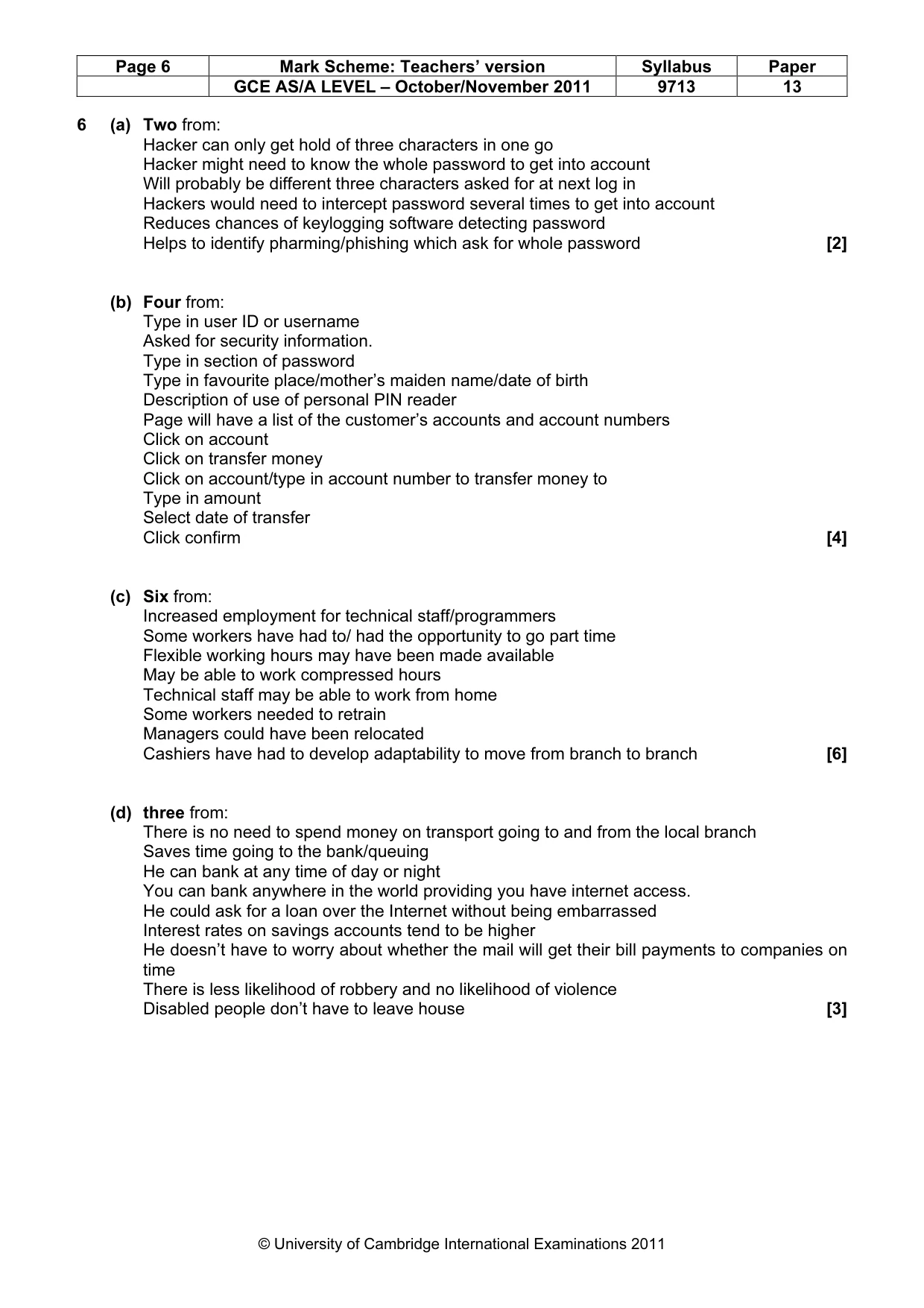 Mark scheme, page 6 of 7
