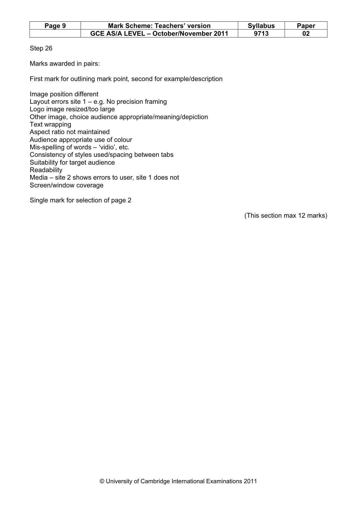 Mark scheme, page 9 of 10