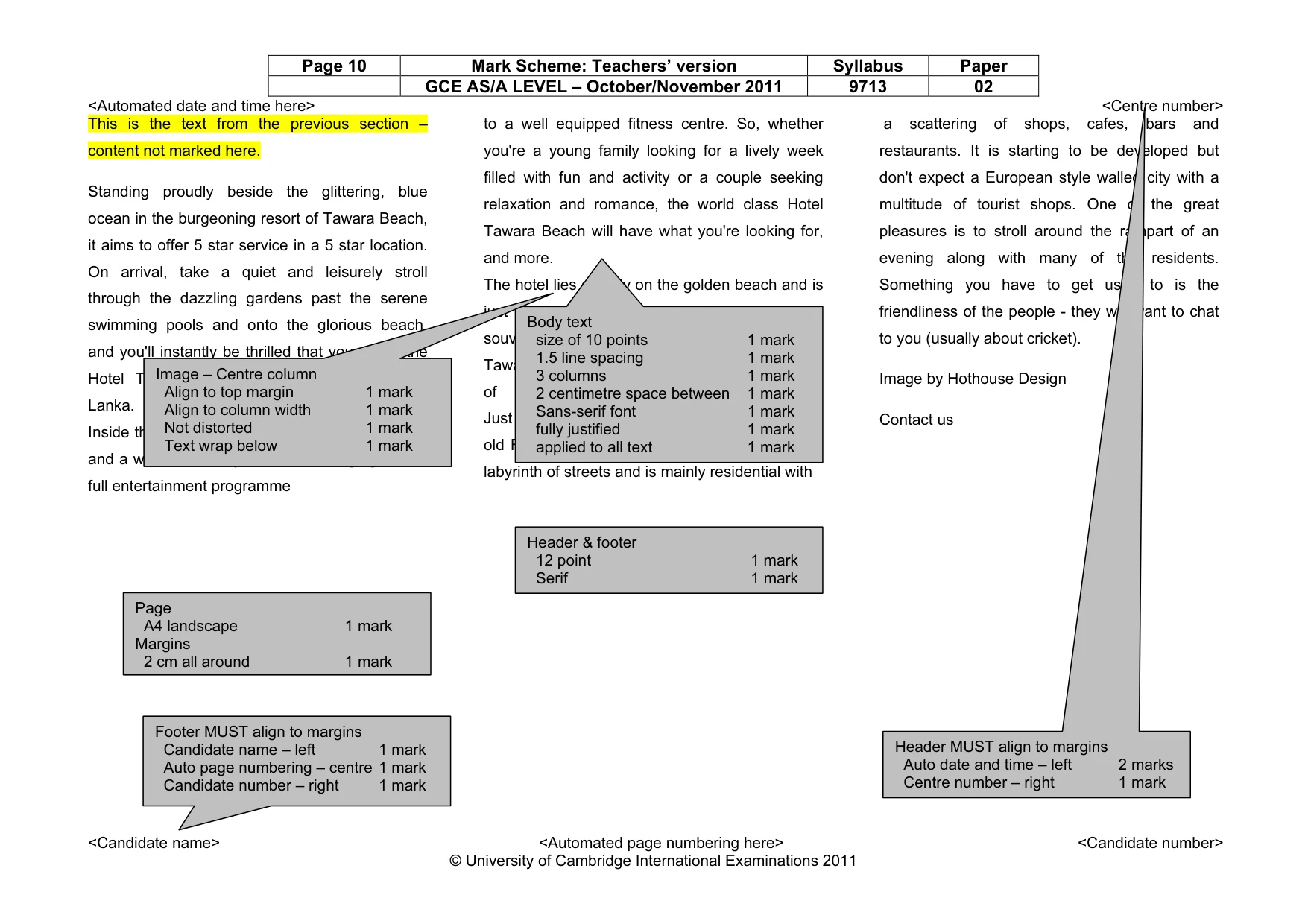 Mark scheme, page 10 of 10