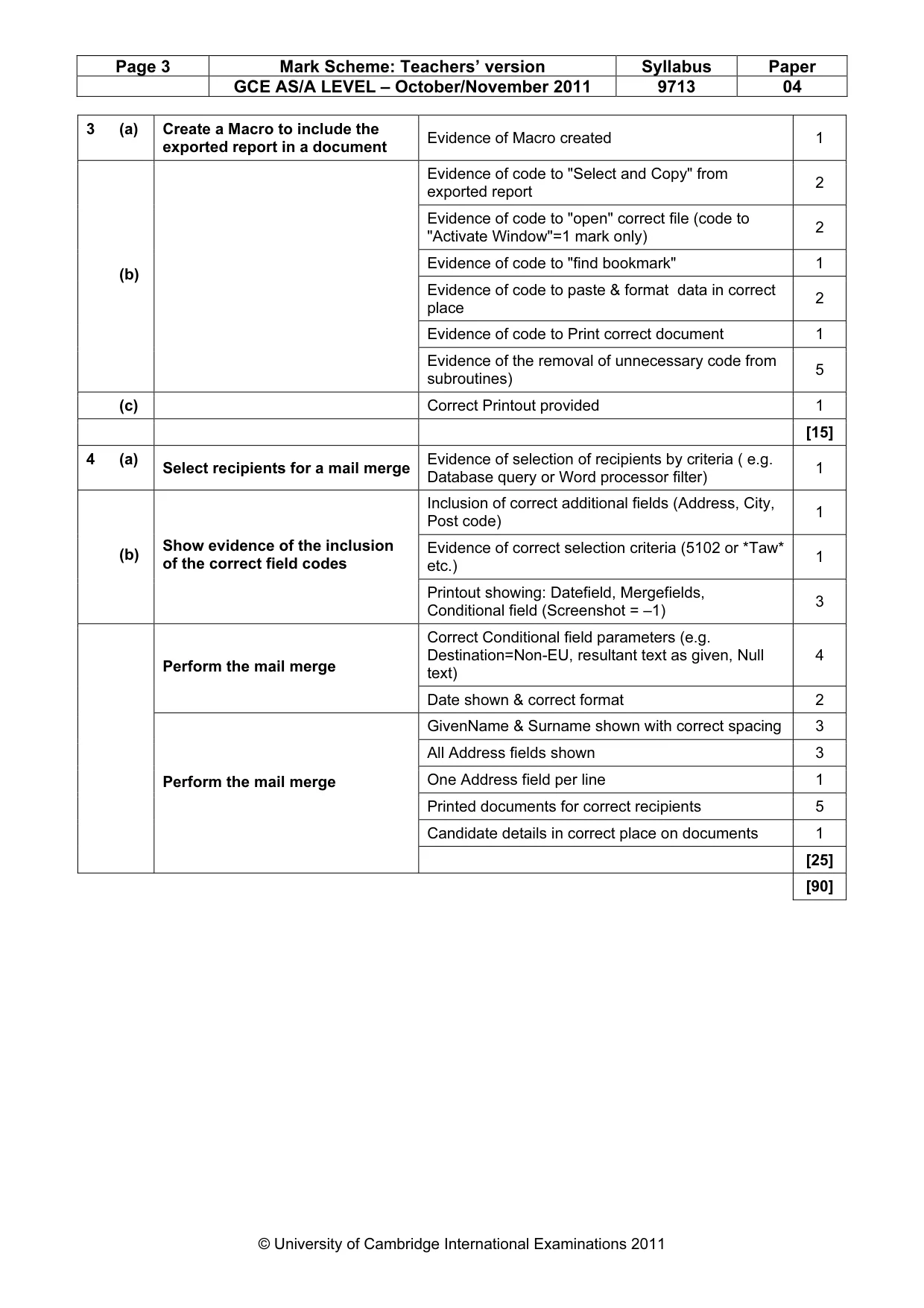 Mark scheme, page 3 of 3