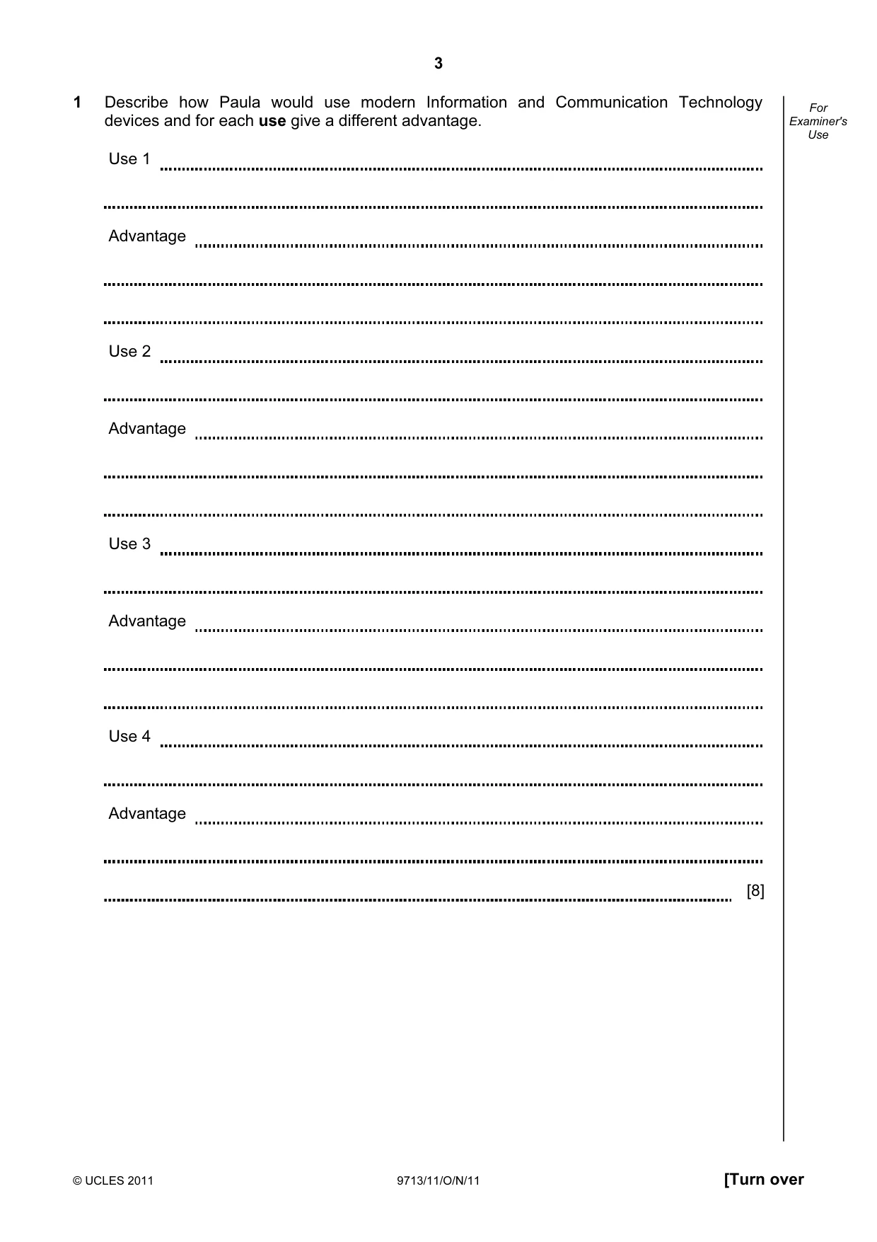 Cambridge A Level Applied Information and Communication Technology 9713 2011 Oct/Nov Paper 1 · Variant 1 question paper, page 3 of 16