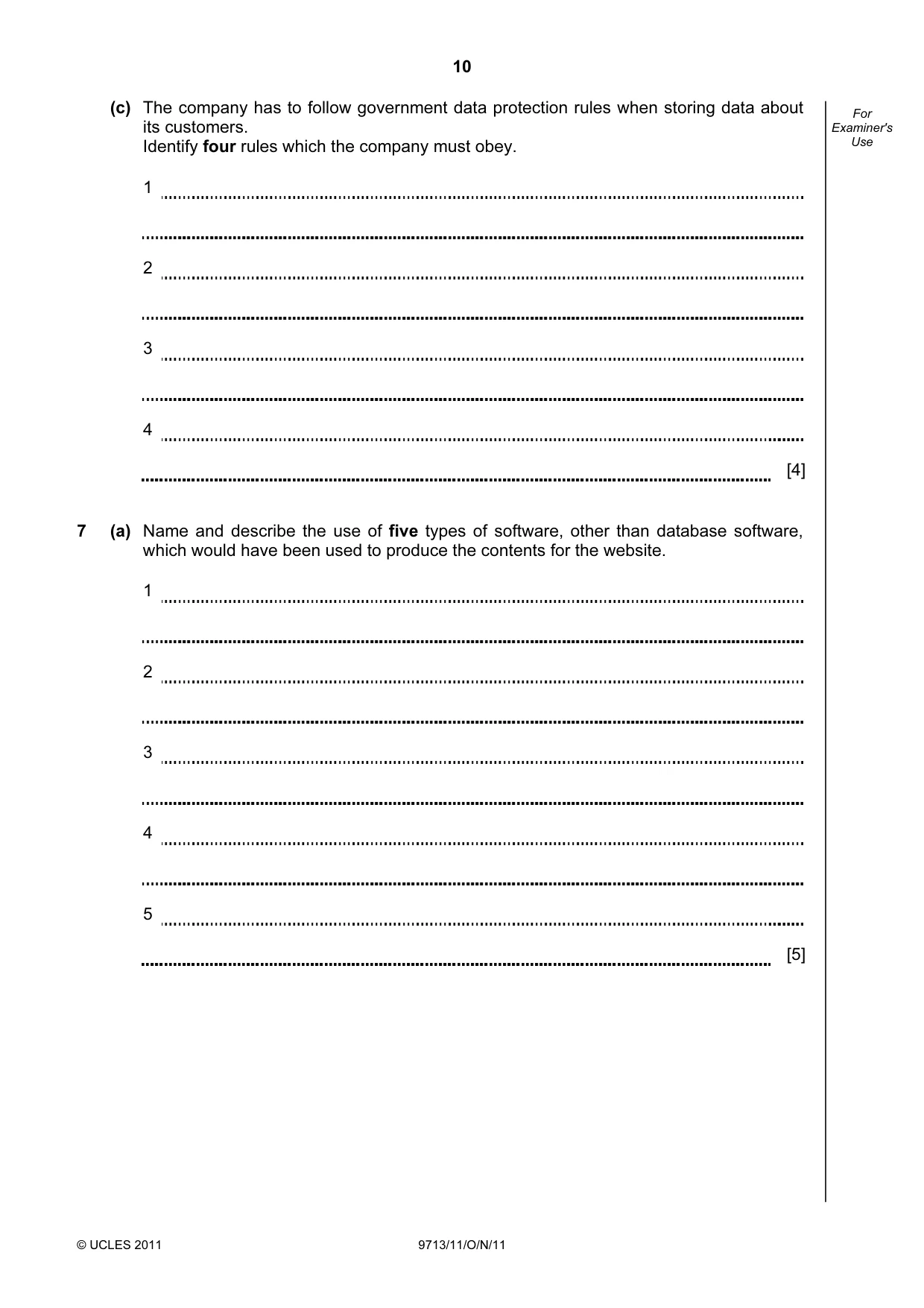 Cambridge A Level Applied Information and Communication Technology 9713 2011 Oct/Nov Paper 1 · Variant 1 question paper, page 10 of 16