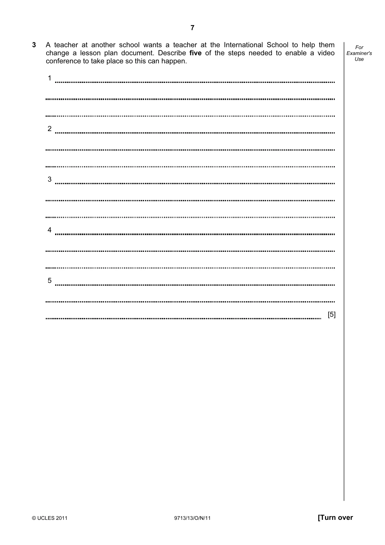Cambridge A Level Applied Information and Communication Technology 9713 2011 Oct/Nov Paper 1 · Variant 3 question paper, page 7 of 20