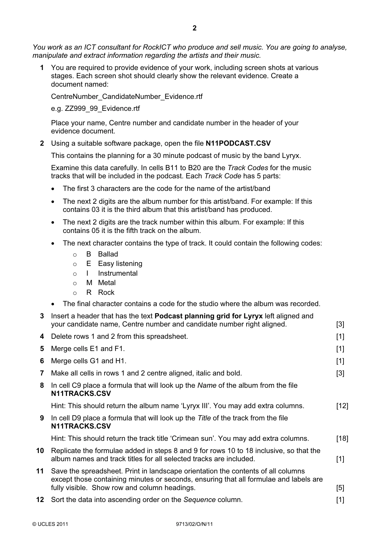 Cambridge A Level Applied Information and Communication Technology 9713 2011 Oct/Nov Paper 2 · Variant 1 question paper, page 2 of 4