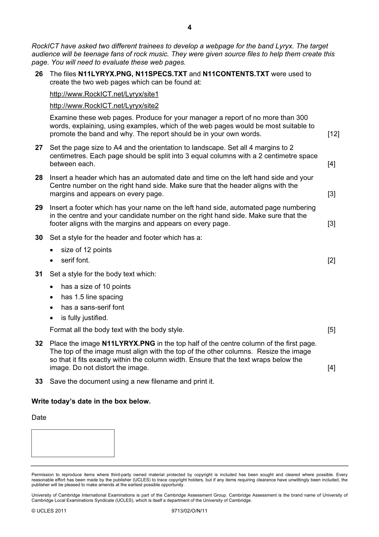 Cambridge A Level Applied Information and Communication Technology 9713 2011 Oct/Nov Paper 2 · Variant 1 question paper, page 4 of 4