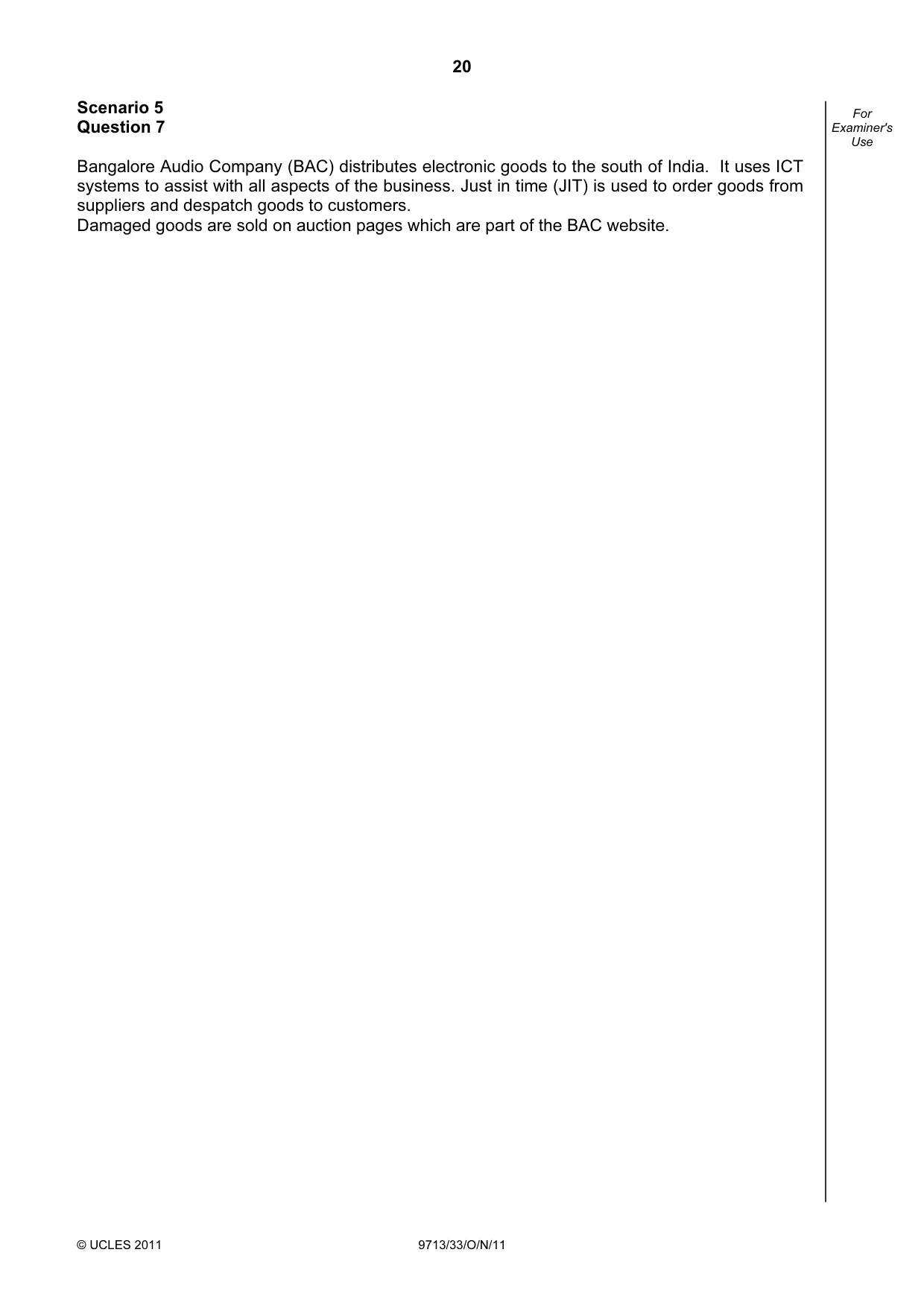 Cambridge A Level Applied Information and Communication Technology 9713 2011 Oct/Nov Paper 3 · Variant 3 question paper, page 20 of 24