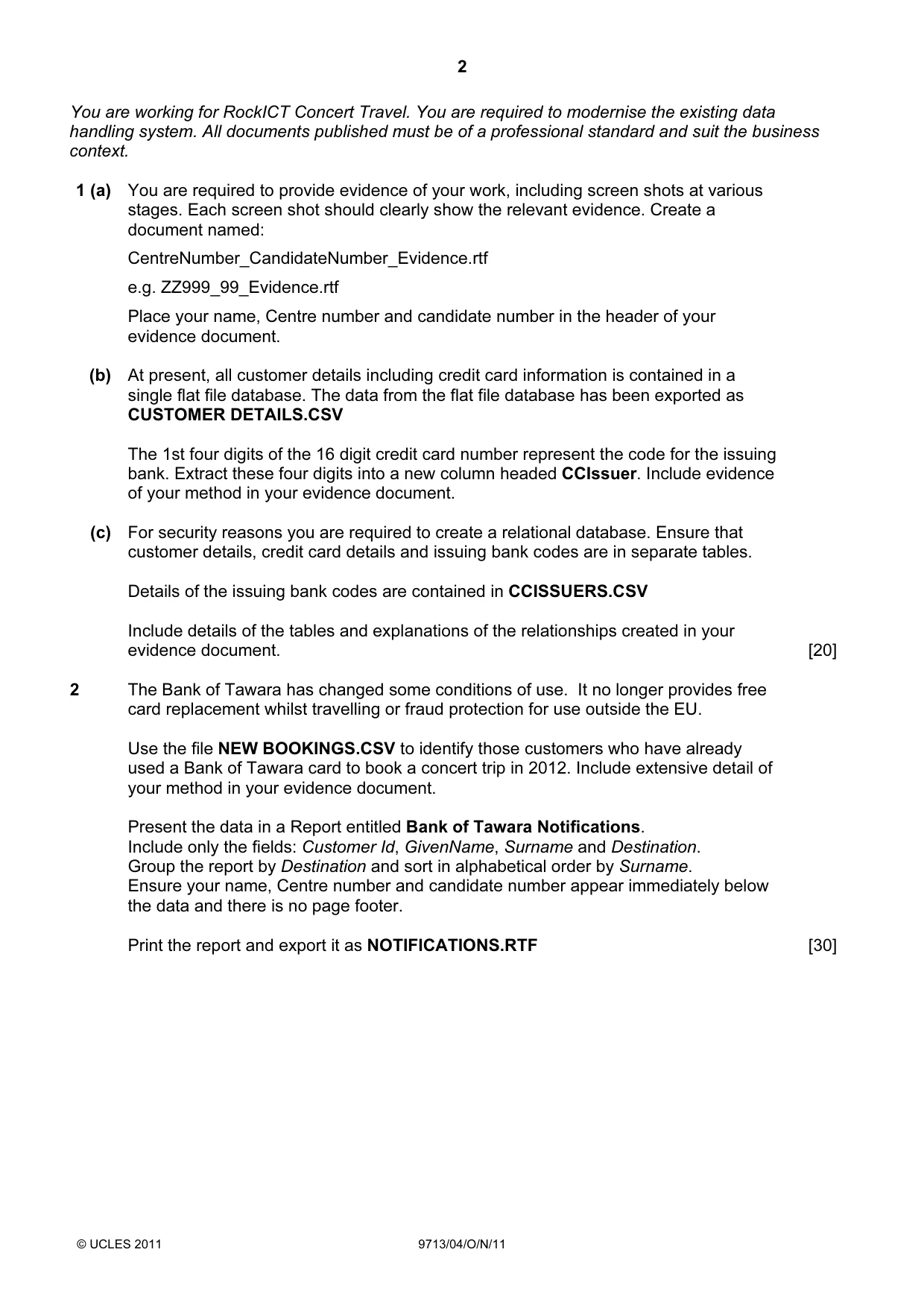 Cambridge A Level Applied Information and Communication Technology 9713 2011 Oct/Nov Paper 4 · Variant 1 question paper, page 2 of 4