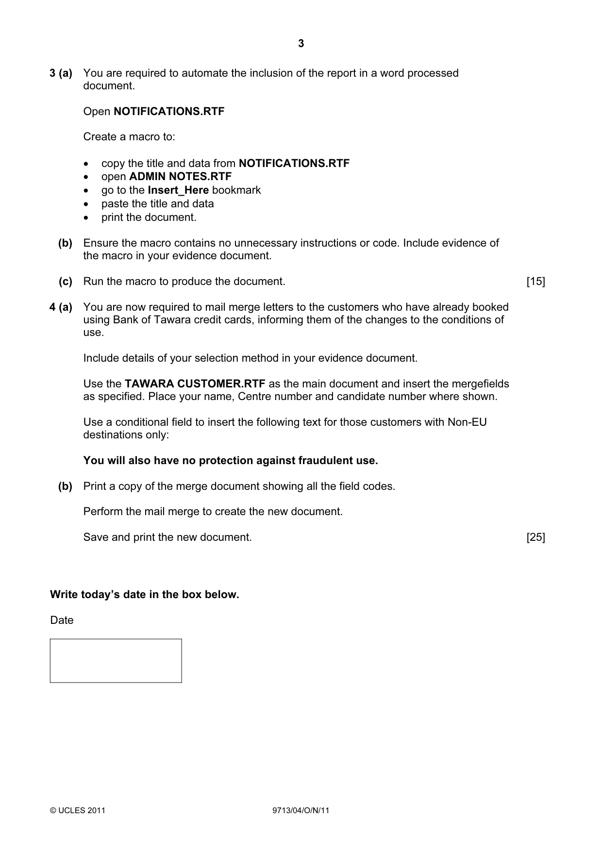 Cambridge A Level Applied Information and Communication Technology 9713 2011 Oct/Nov Paper 4 · Variant 1 question paper, page 3 of 4