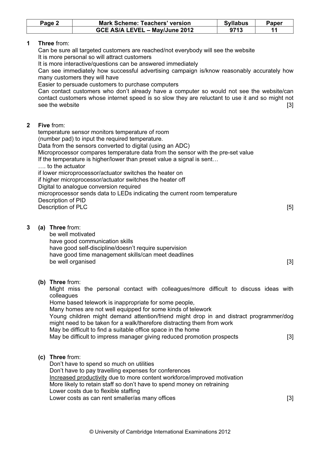 Mark scheme, page 2 of 7
