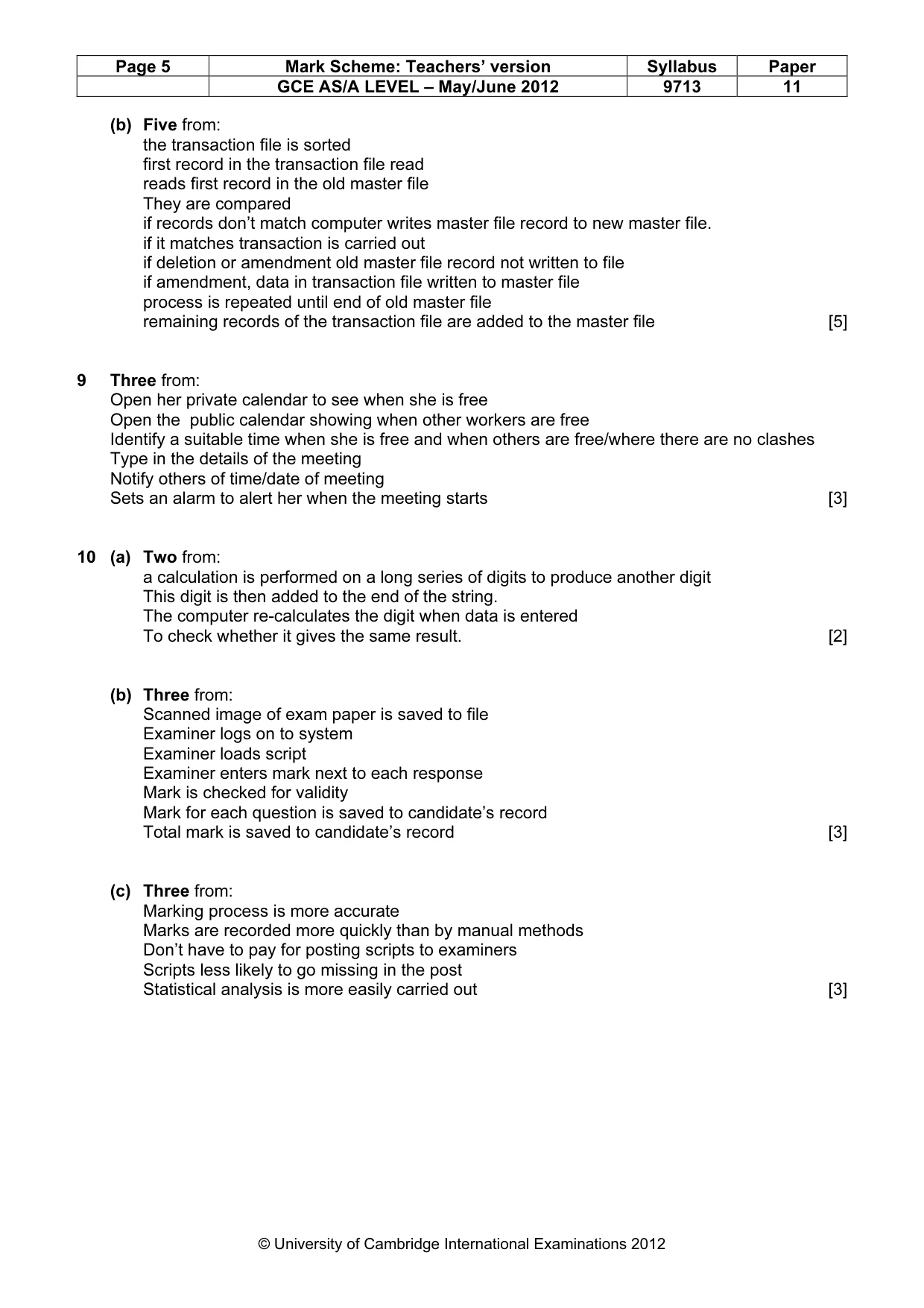 Mark scheme, page 5 of 7