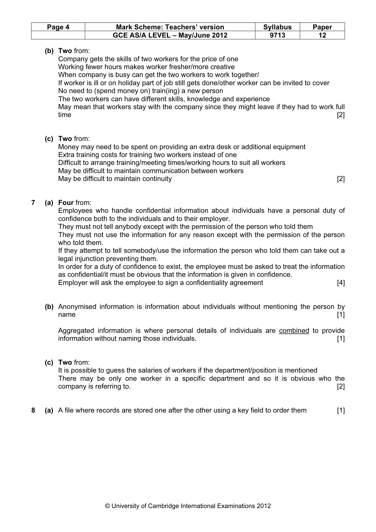 Mark scheme, page 4 of 7