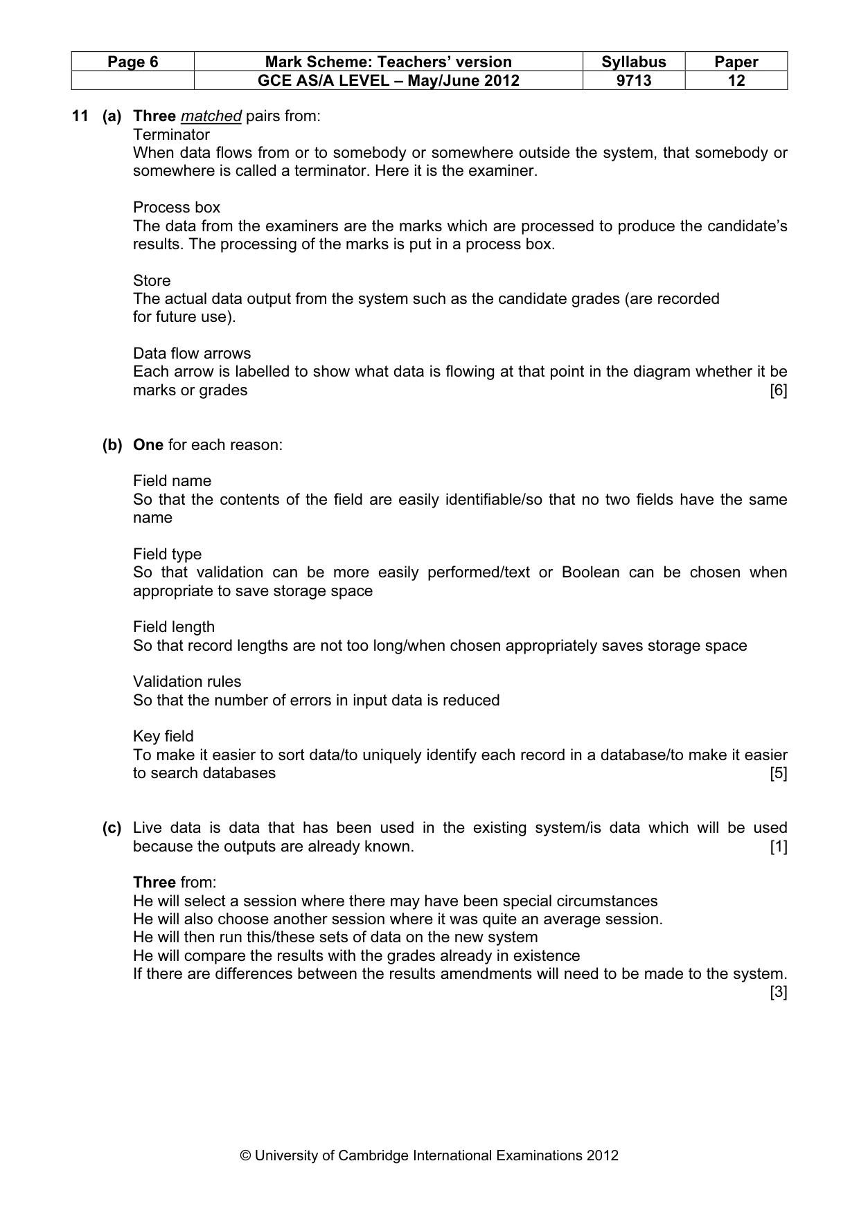 Mark scheme, page 6 of 7