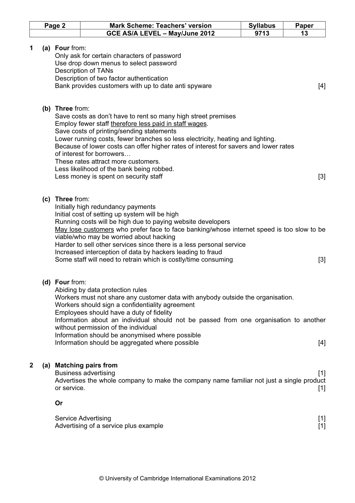 Mark scheme, page 2 of 5