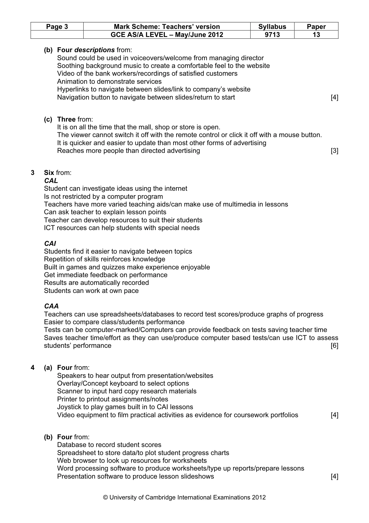 Mark scheme, page 3 of 5