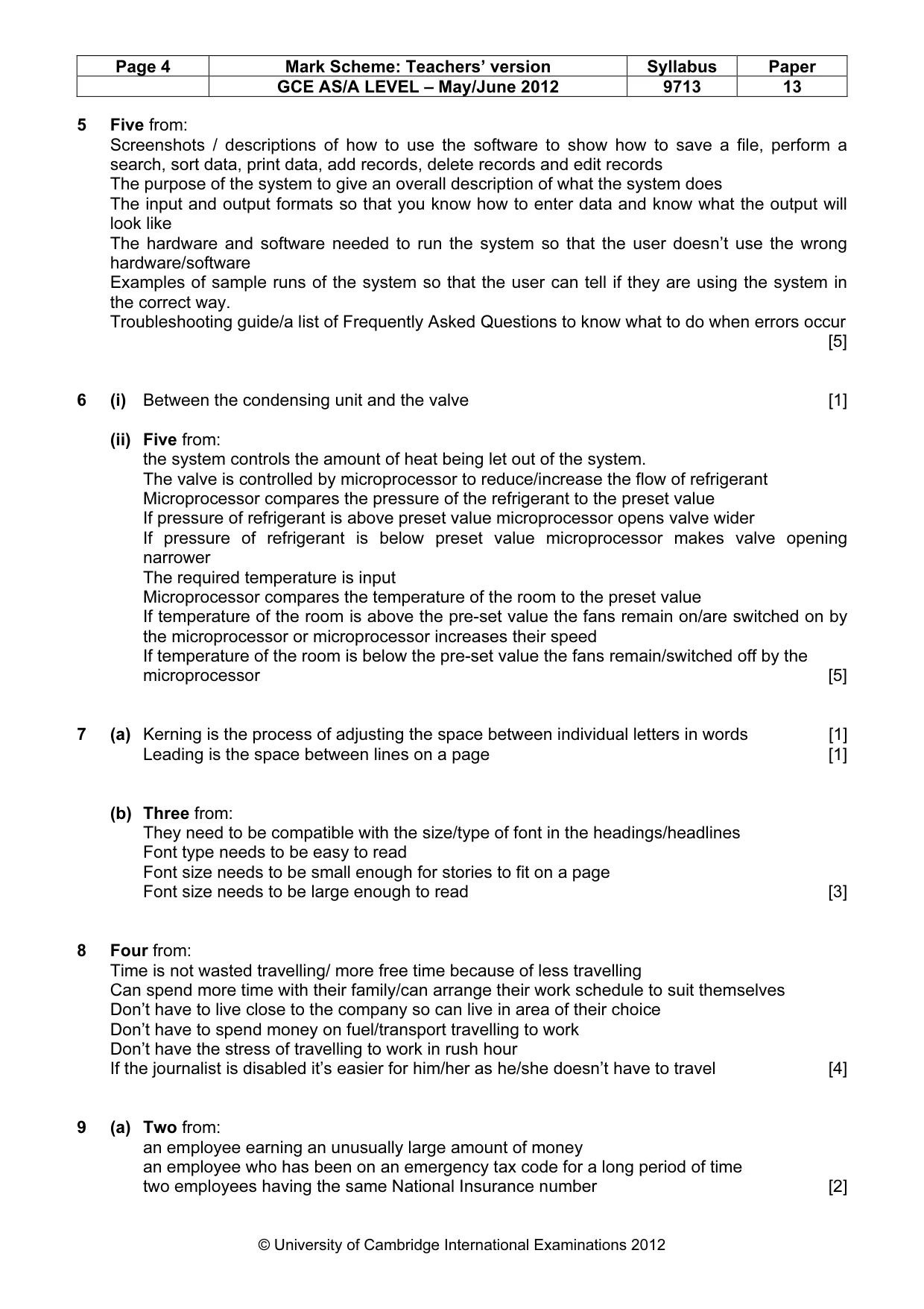 Mark scheme, page 4 of 5