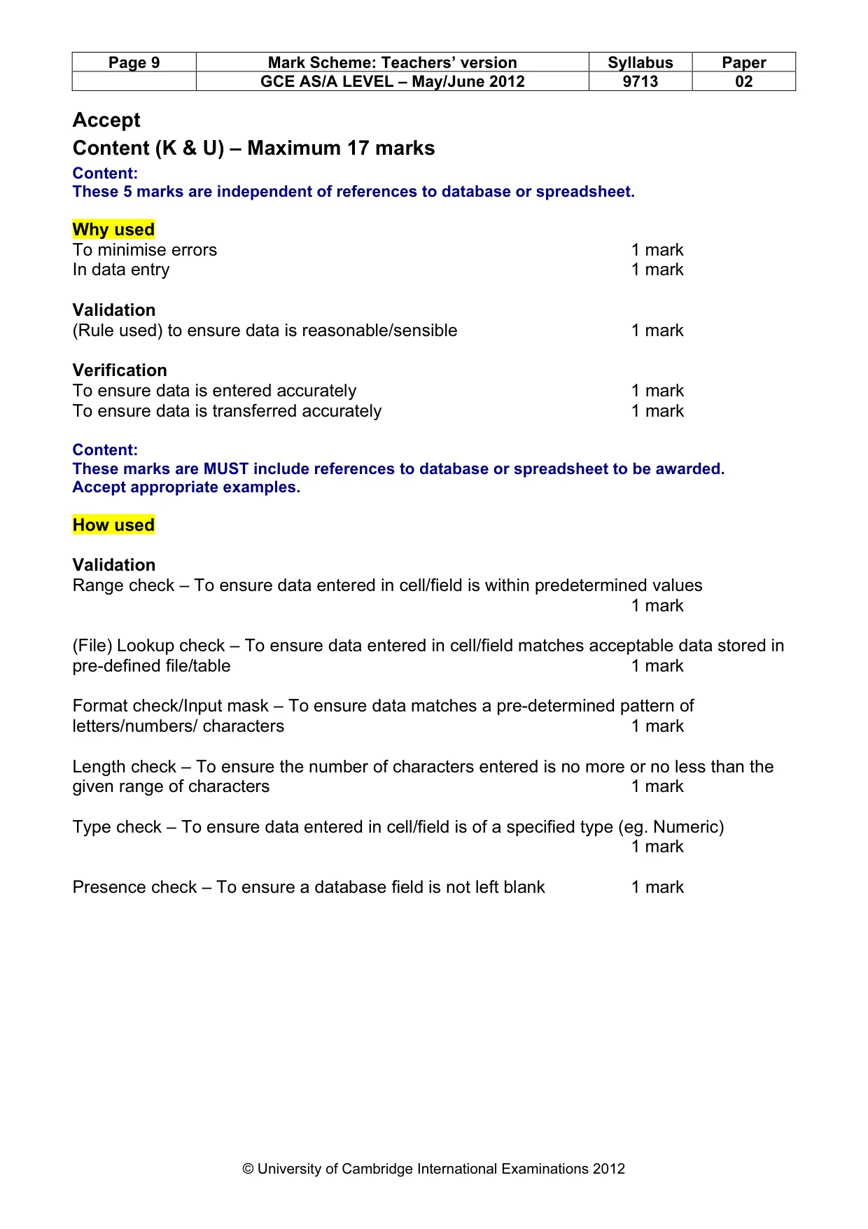 Mark scheme, page 9 of 13